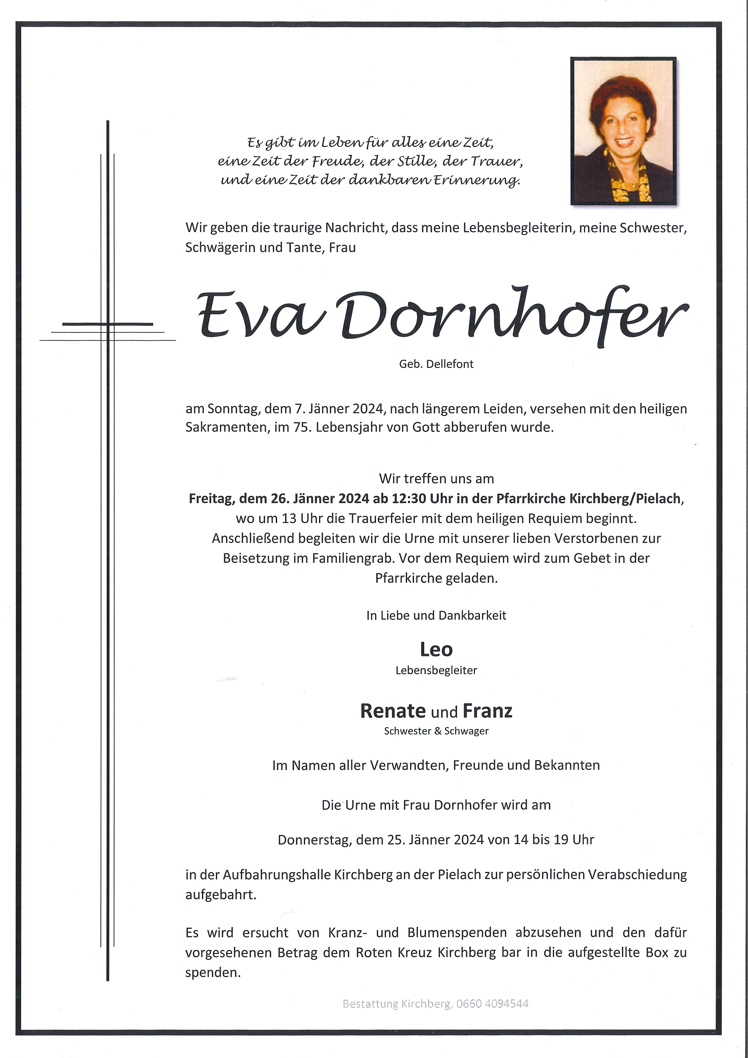 Traueranzeige von Eva Dornhofer