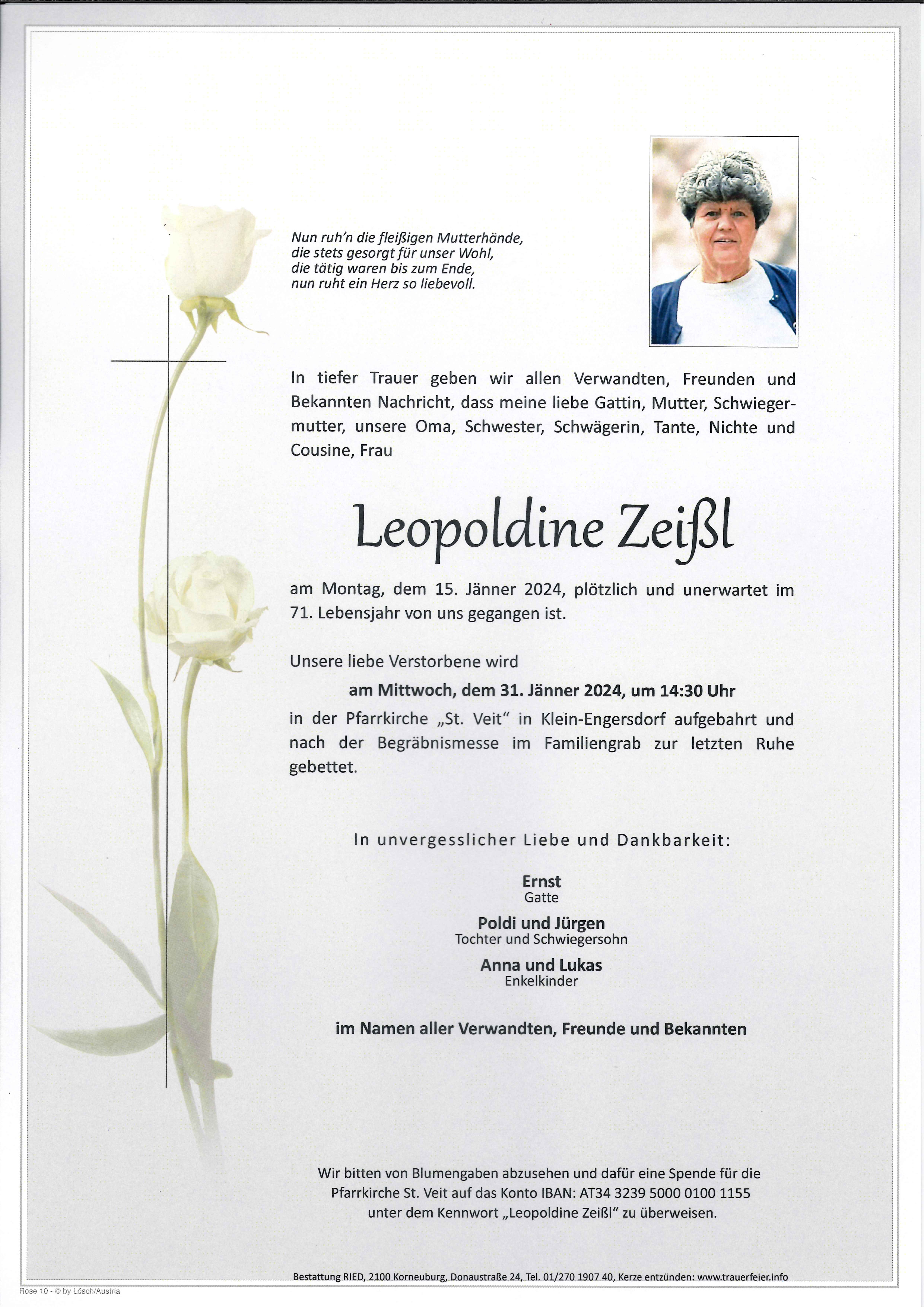Traueranzeige von Leopoldine Zeißl