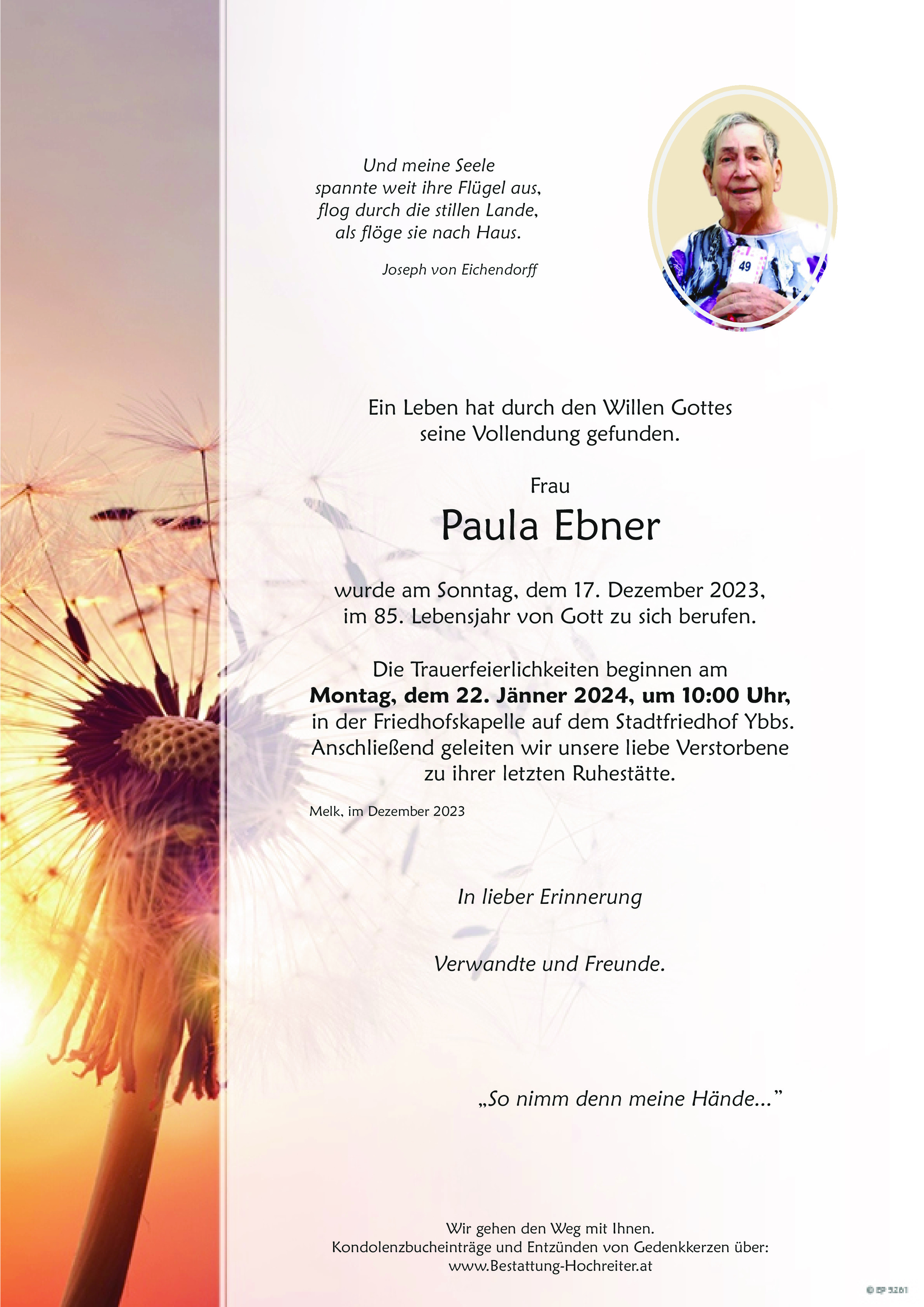 Traueranzeige von Paula Ebner