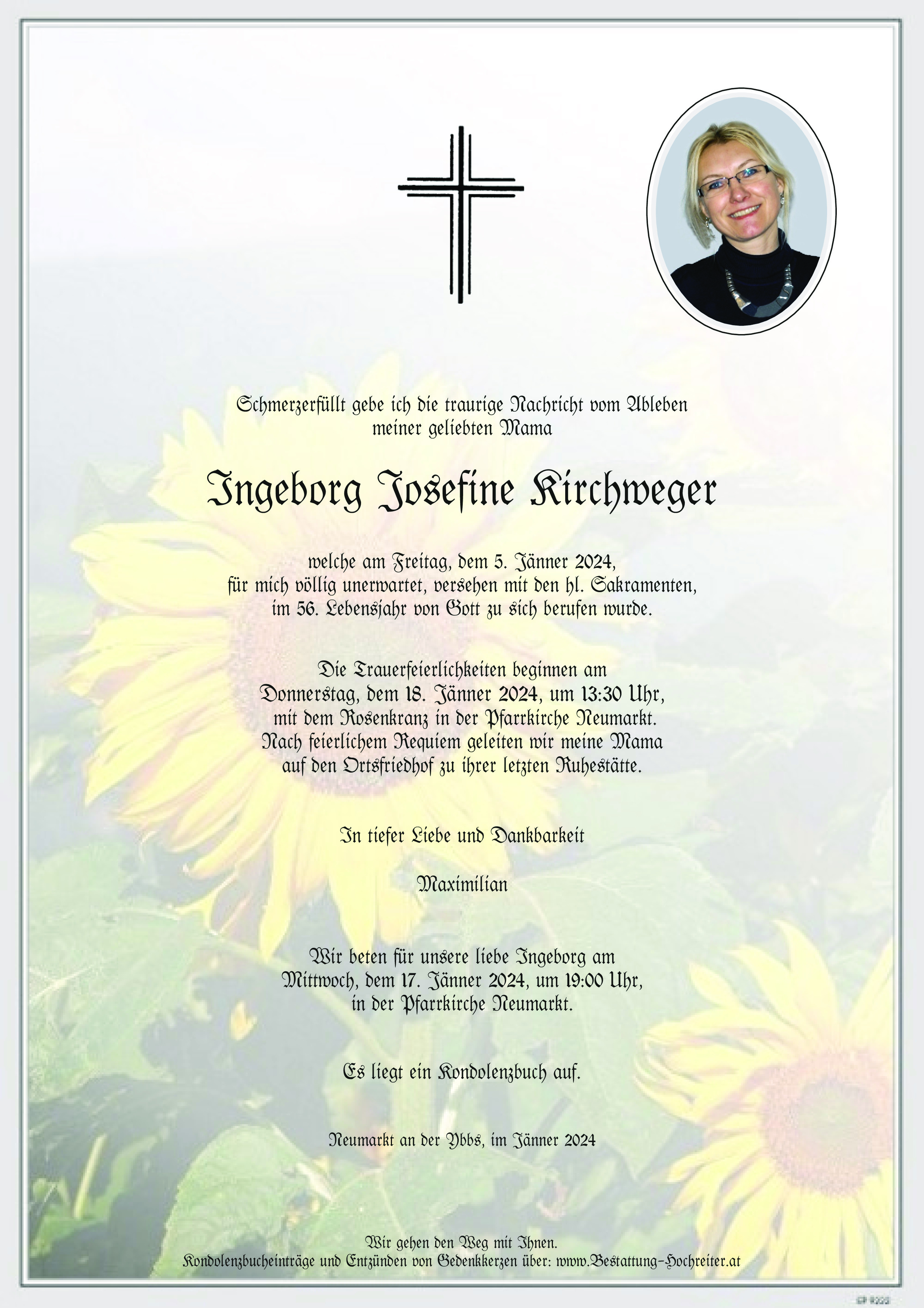 Traueranzeige von Ingeborg Josefine Kirchweger