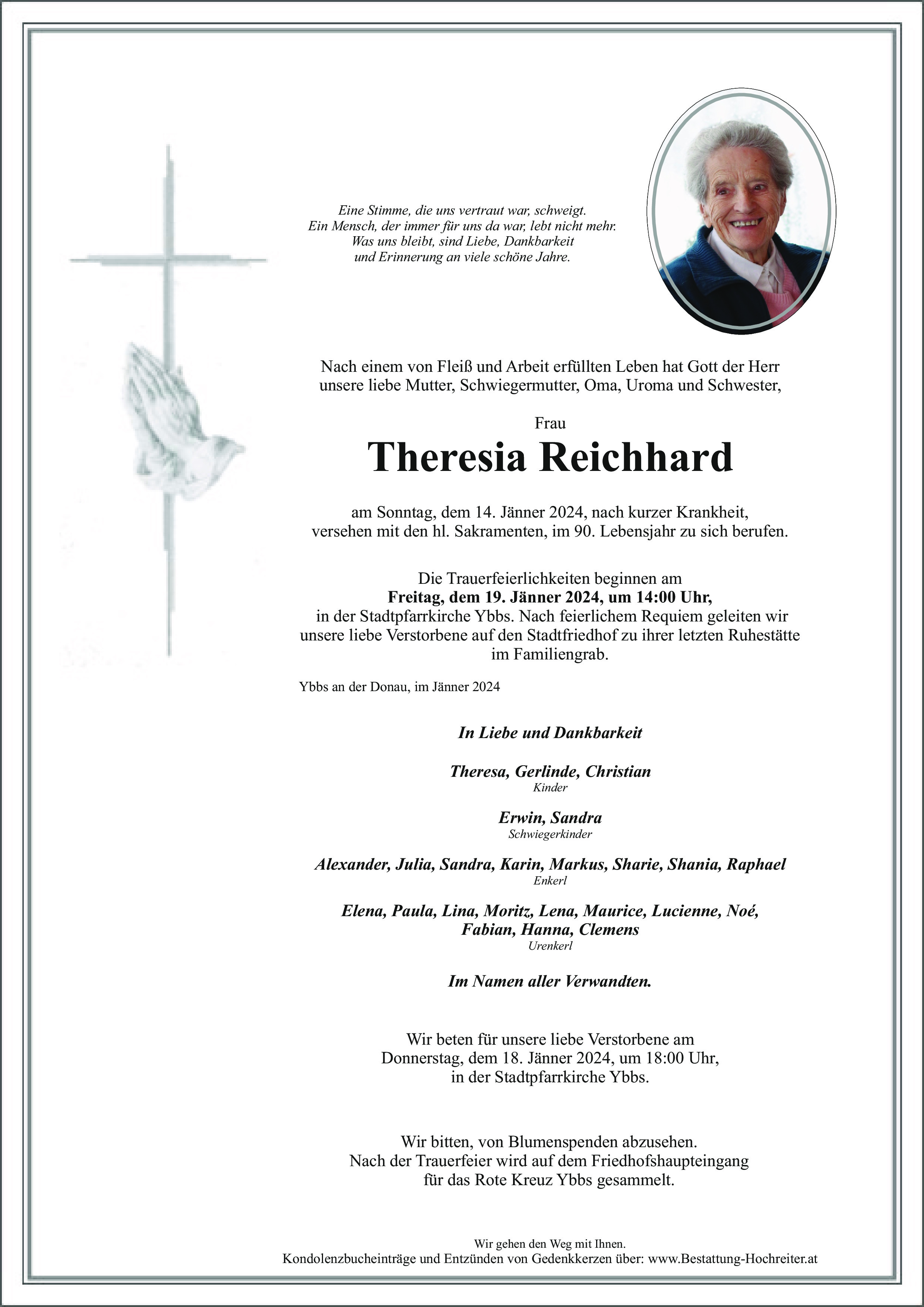 Traueranzeige von Theresia Reichhard