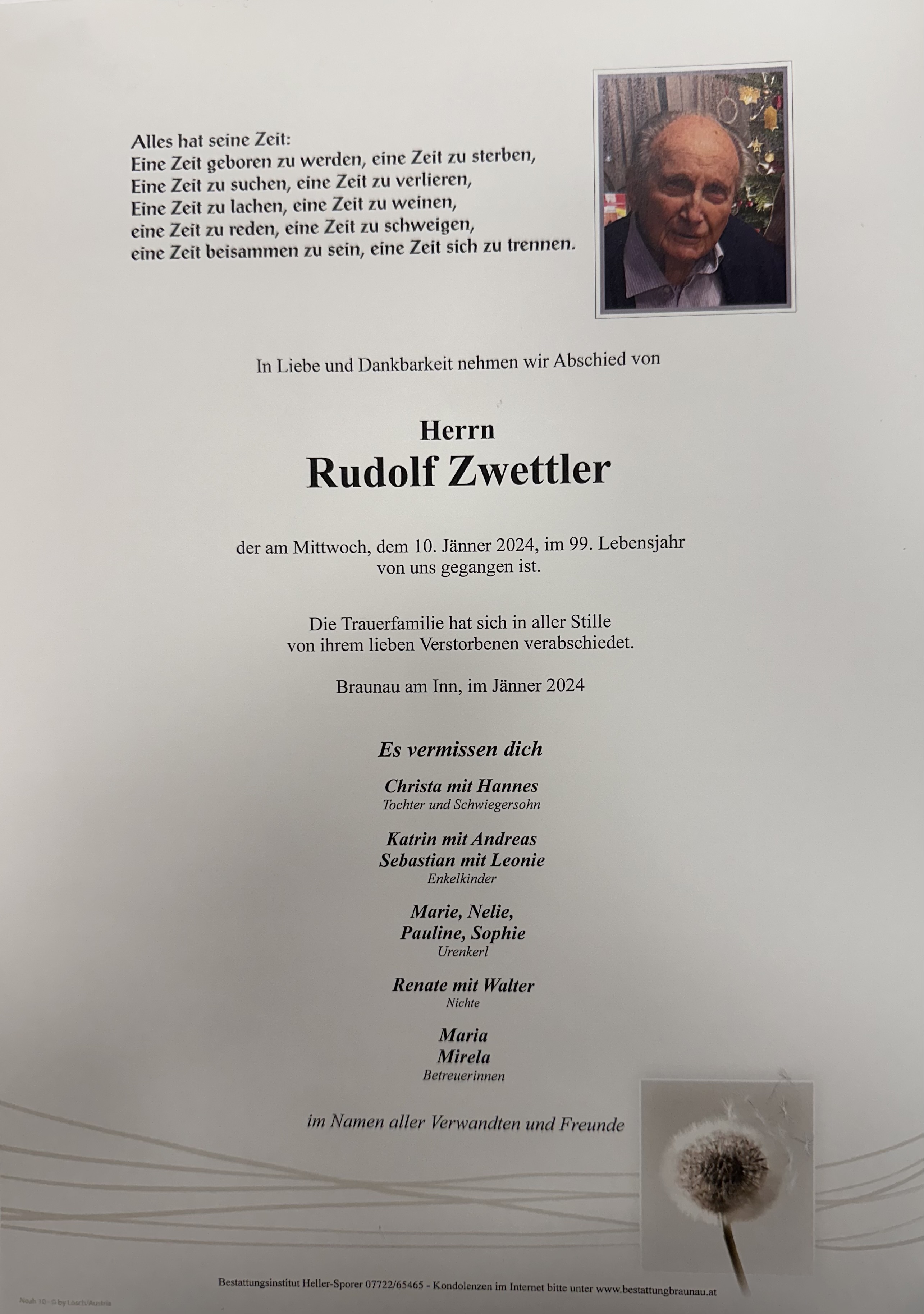 Traueranzeige von Rudolf Zwettler
