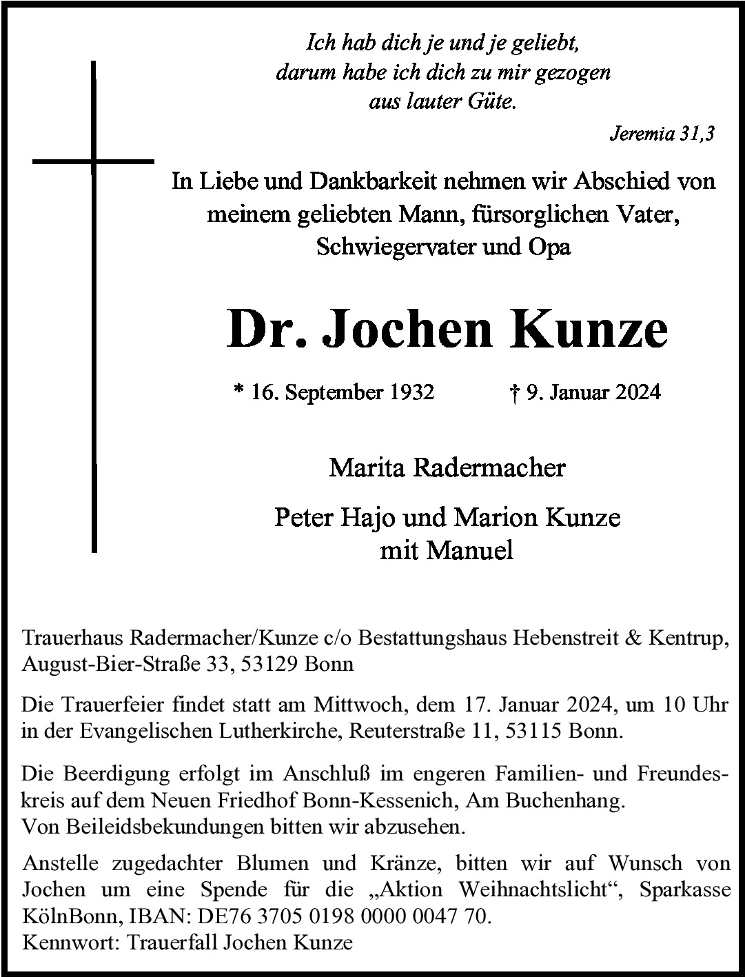 Traueranzeige von Dr. Jochen Kunze