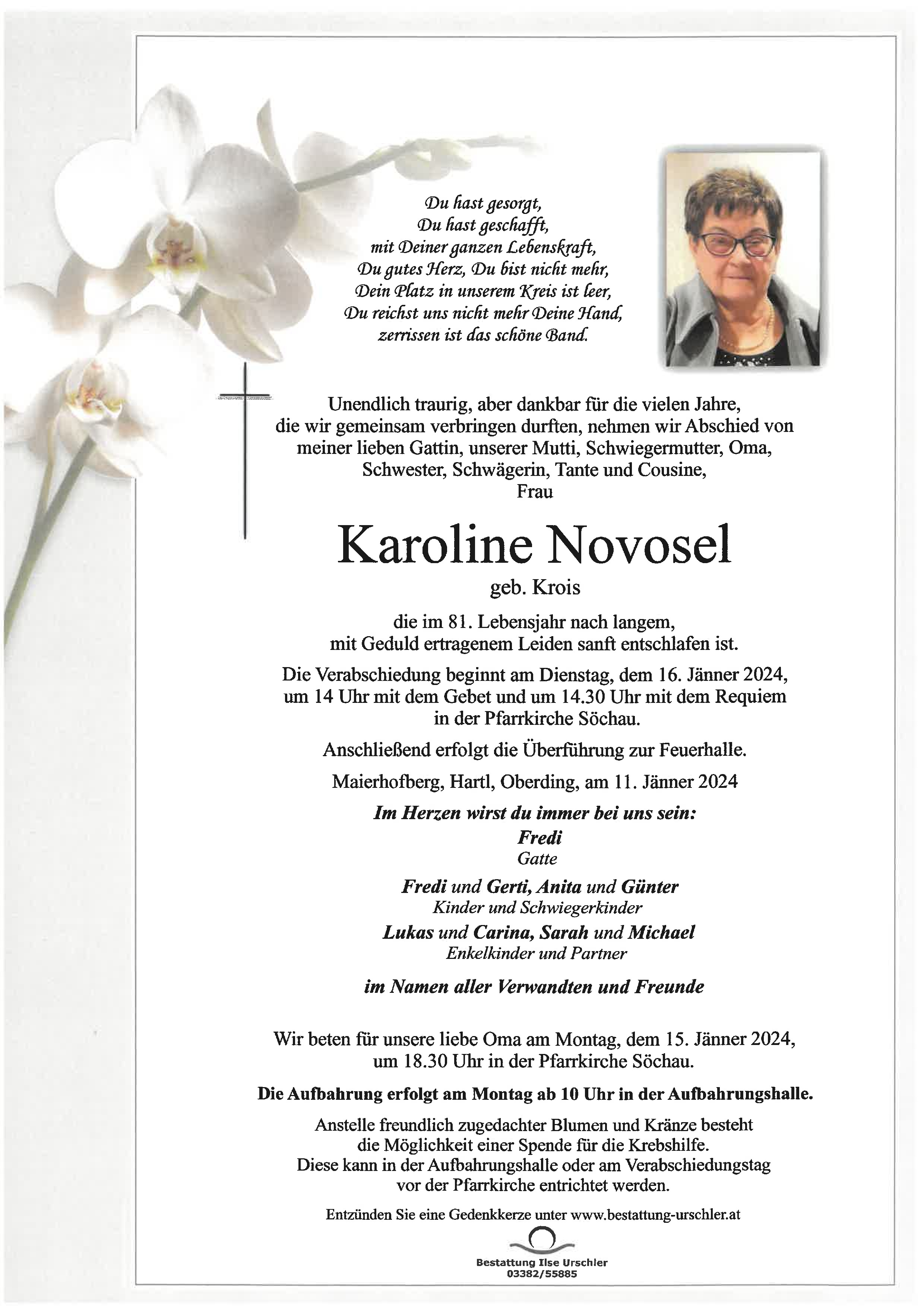 Traueranzeige von Karoline Novosel