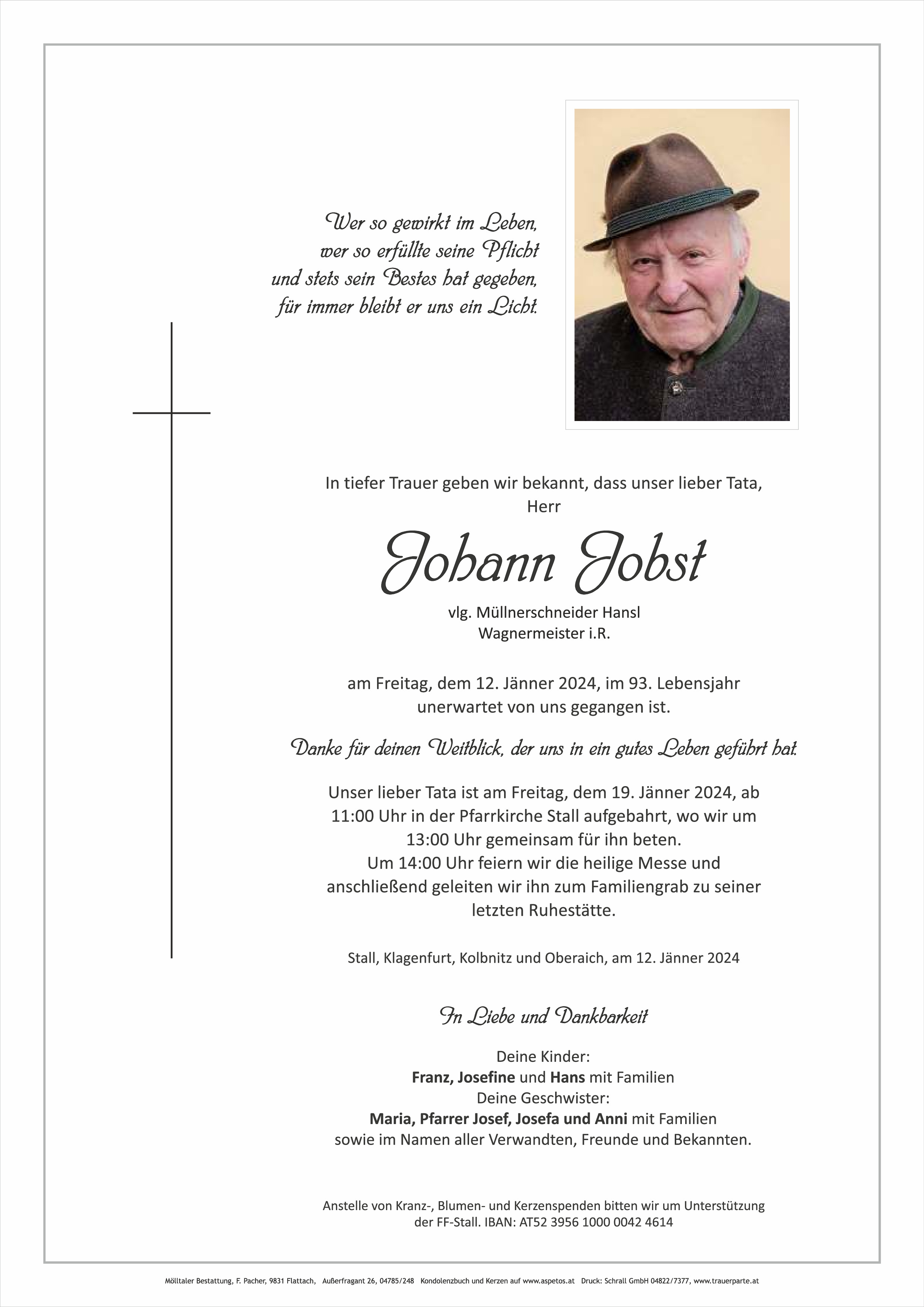 Traueranzeige von Johann Jobst