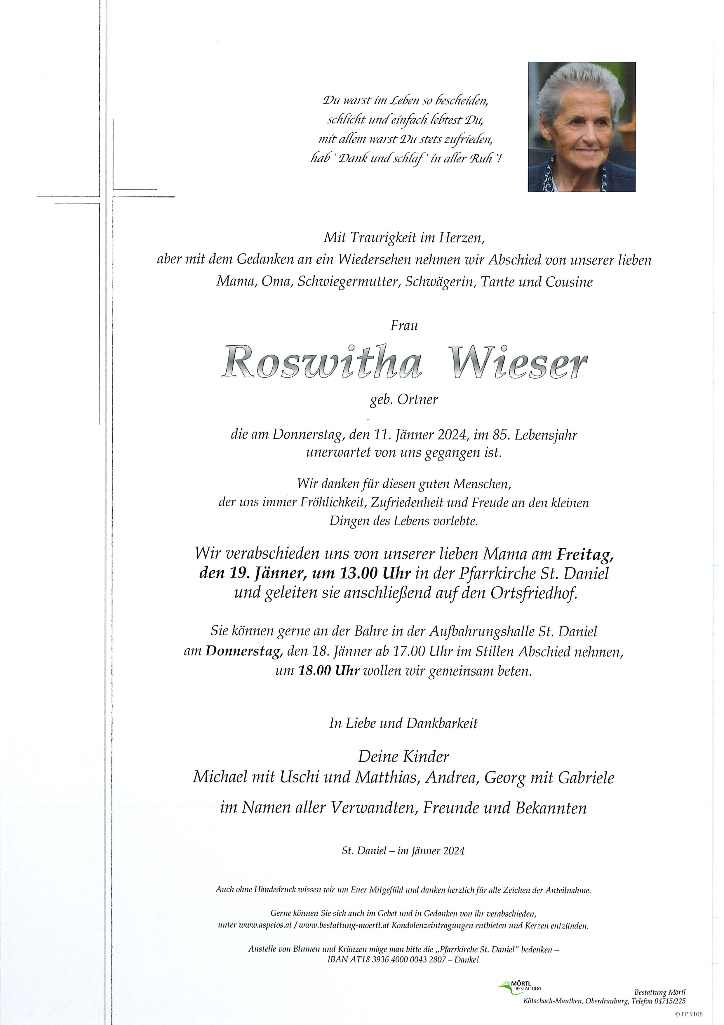 Traueranzeige von Roswitha Wieser
