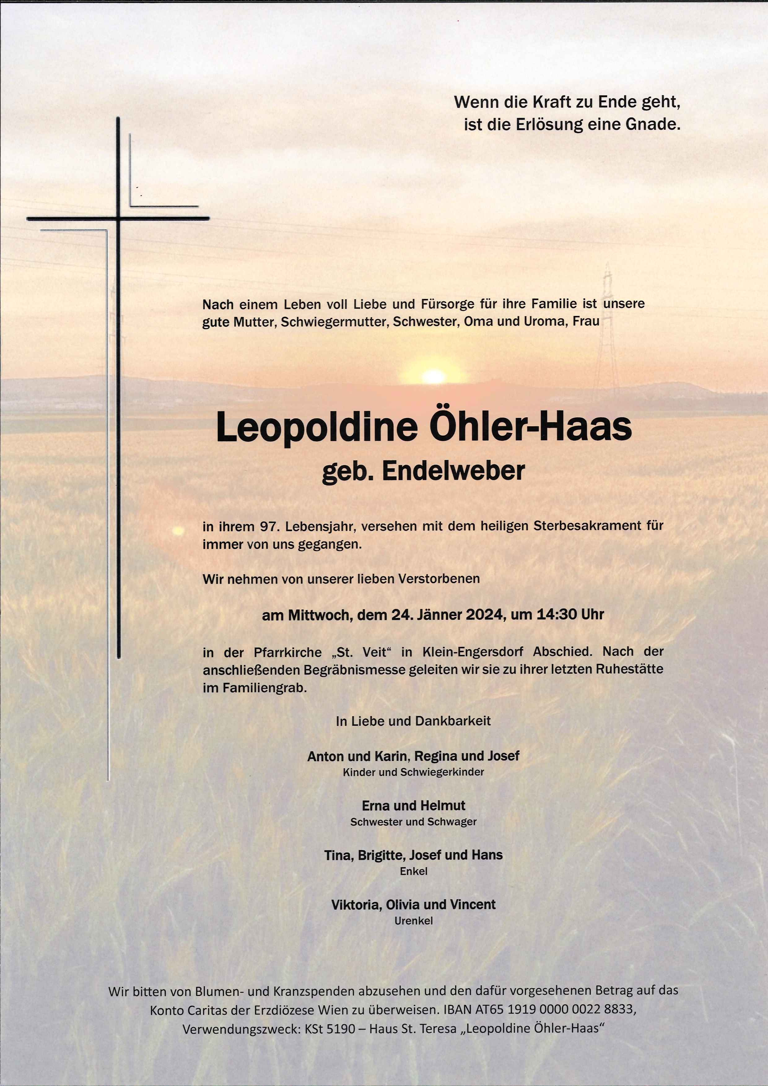 Traueranzeige von Leopoldine Öhler-Haas