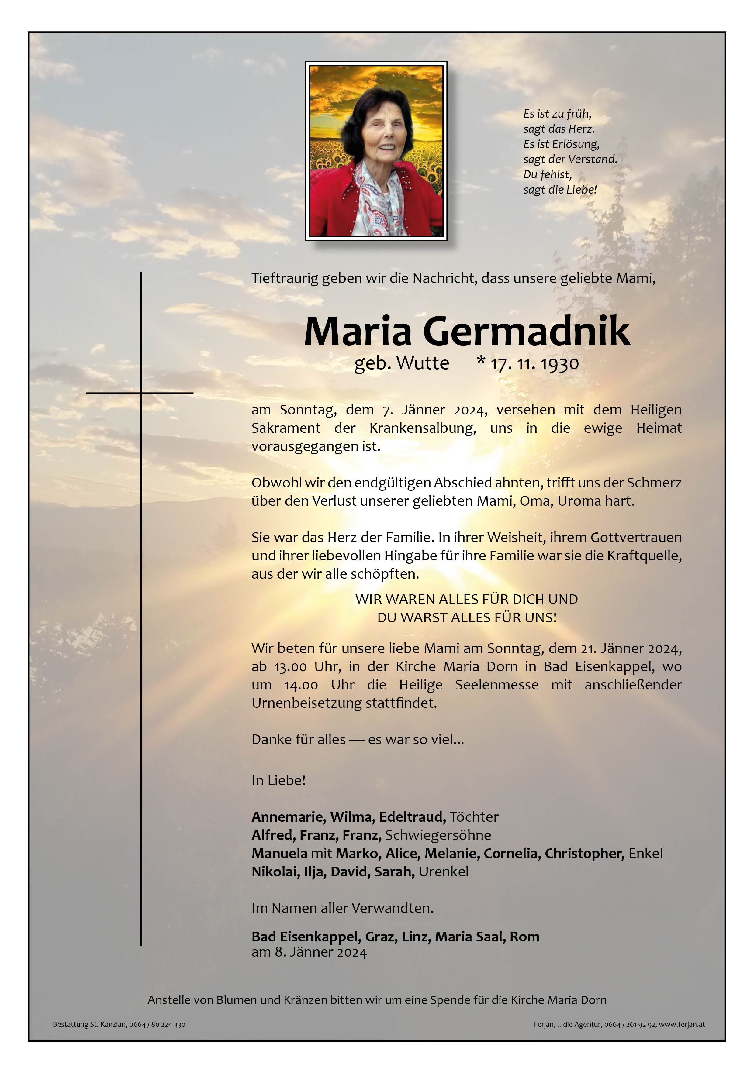 Traueranzeige von Maria Germadnik
