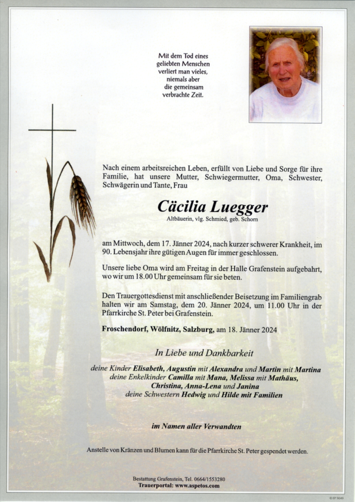 Traueranzeige von Cäcilia Luegger