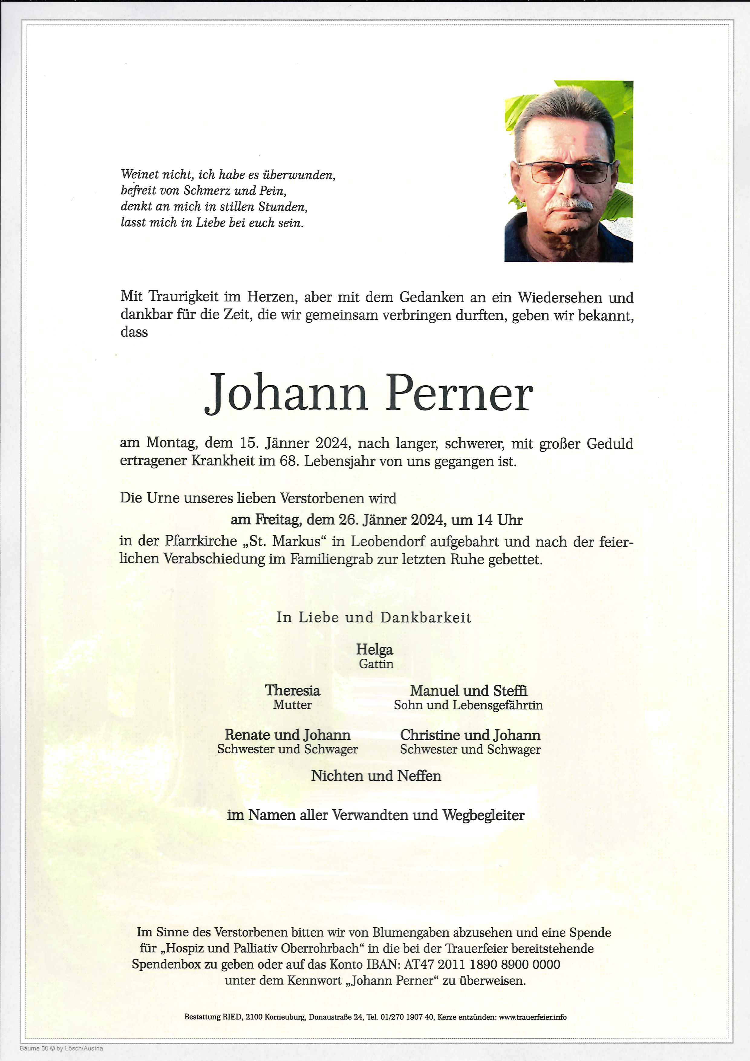 Traueranzeige von Johann Perner