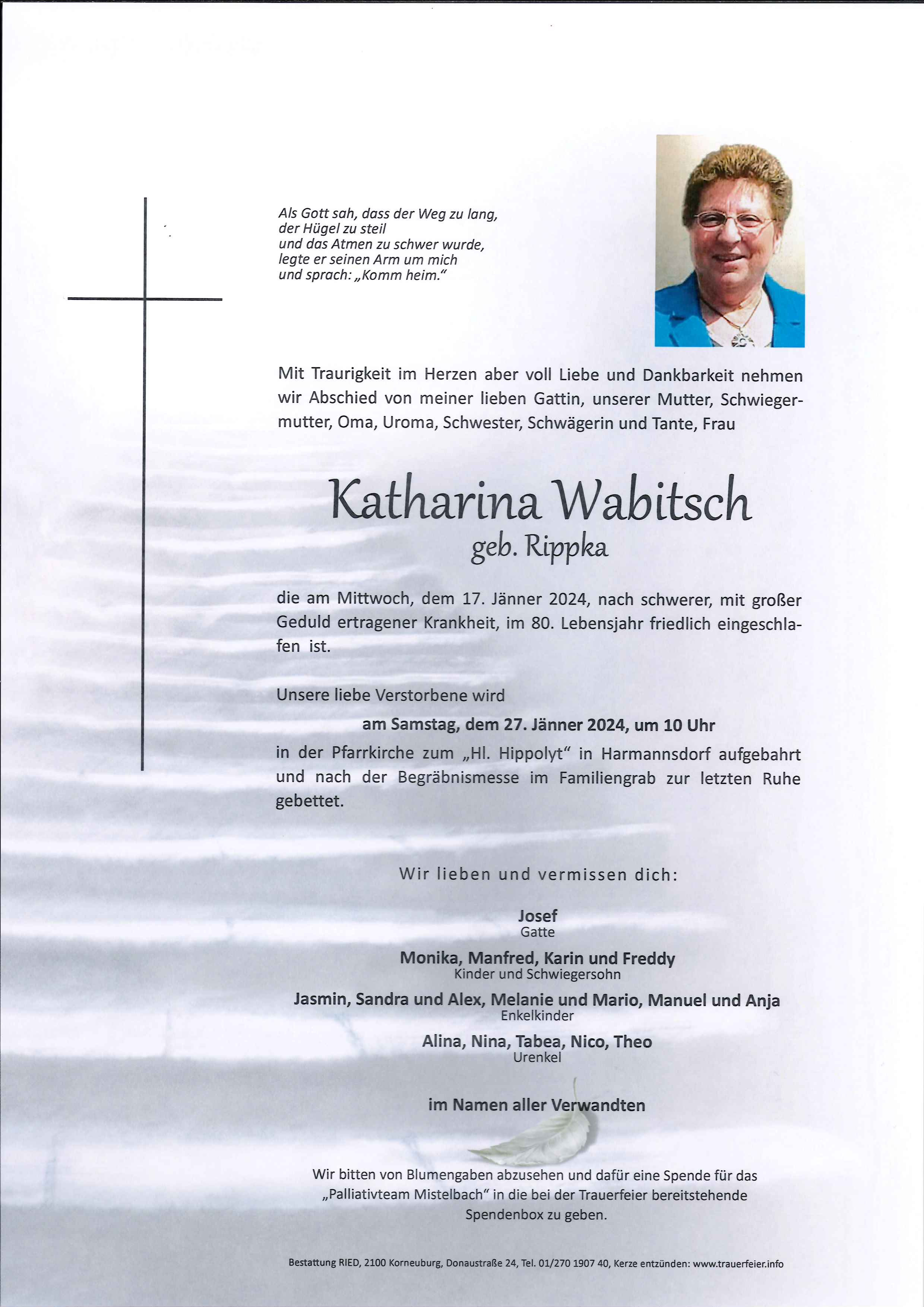 Traueranzeige von Katharina  Wabitsch