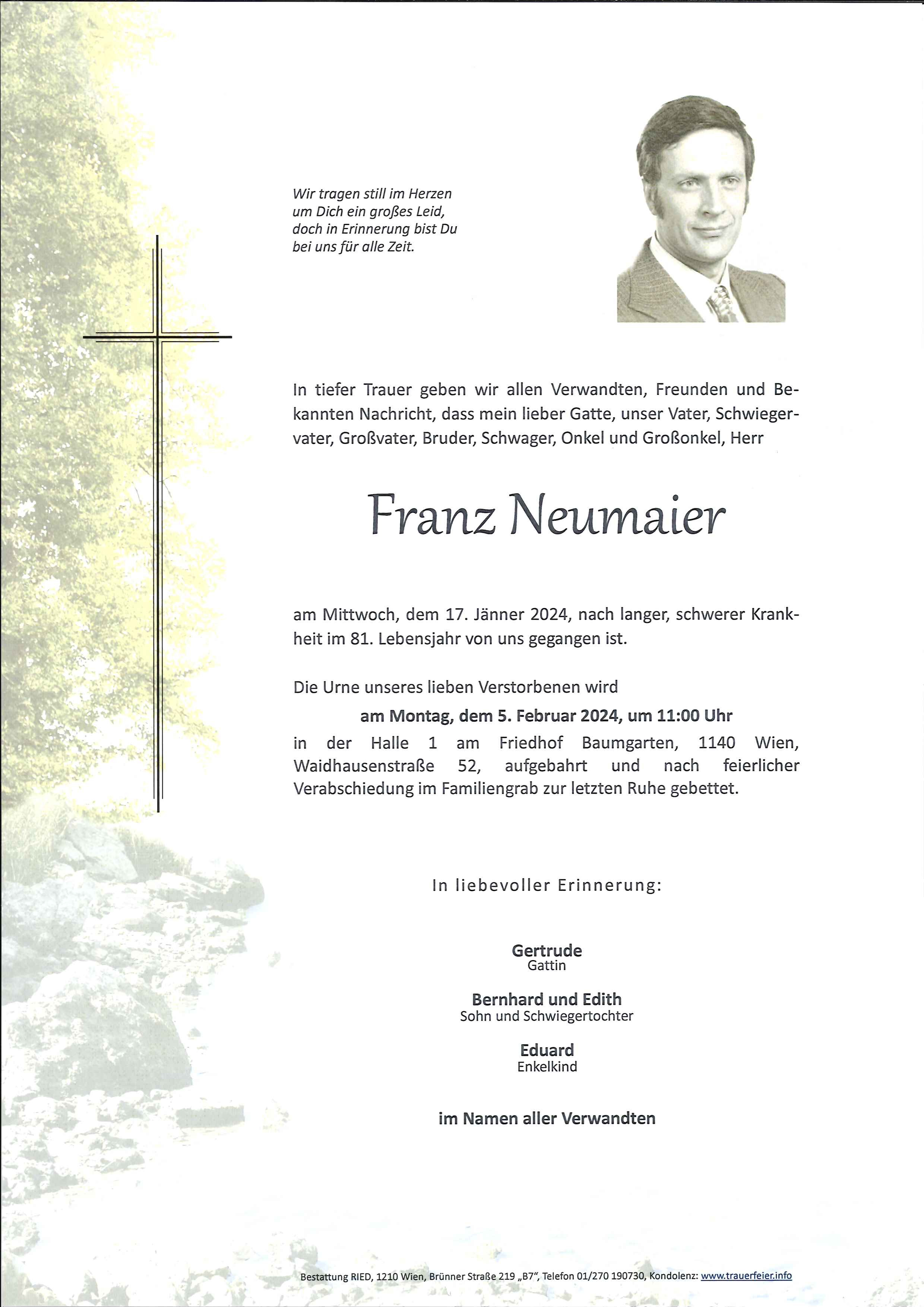 Traueranzeige von Franz Neumaier