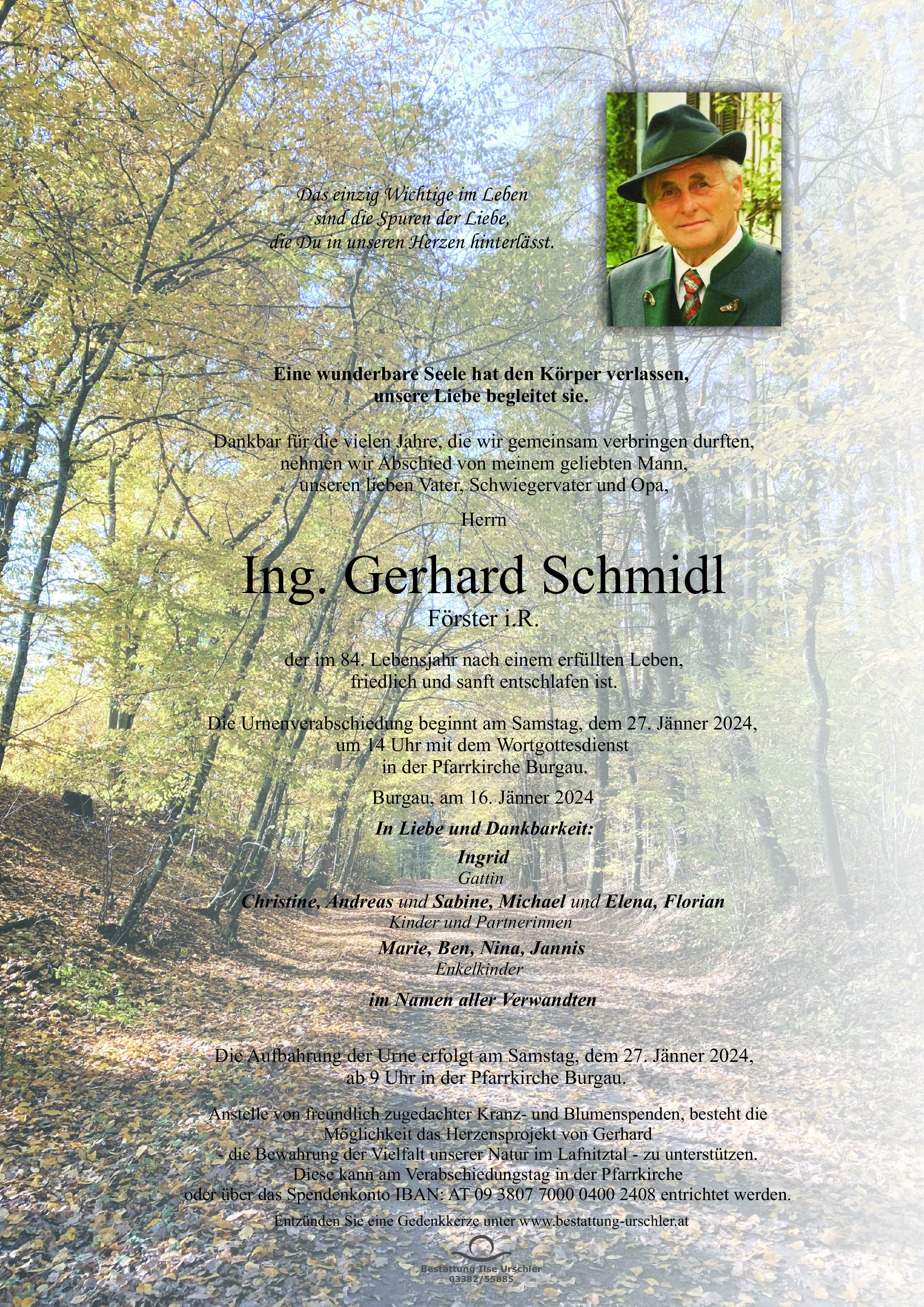 Traueranzeige von Ing. Gerhard Schmidl