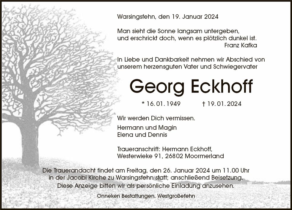 Traueranzeige von Georg Eckhoff