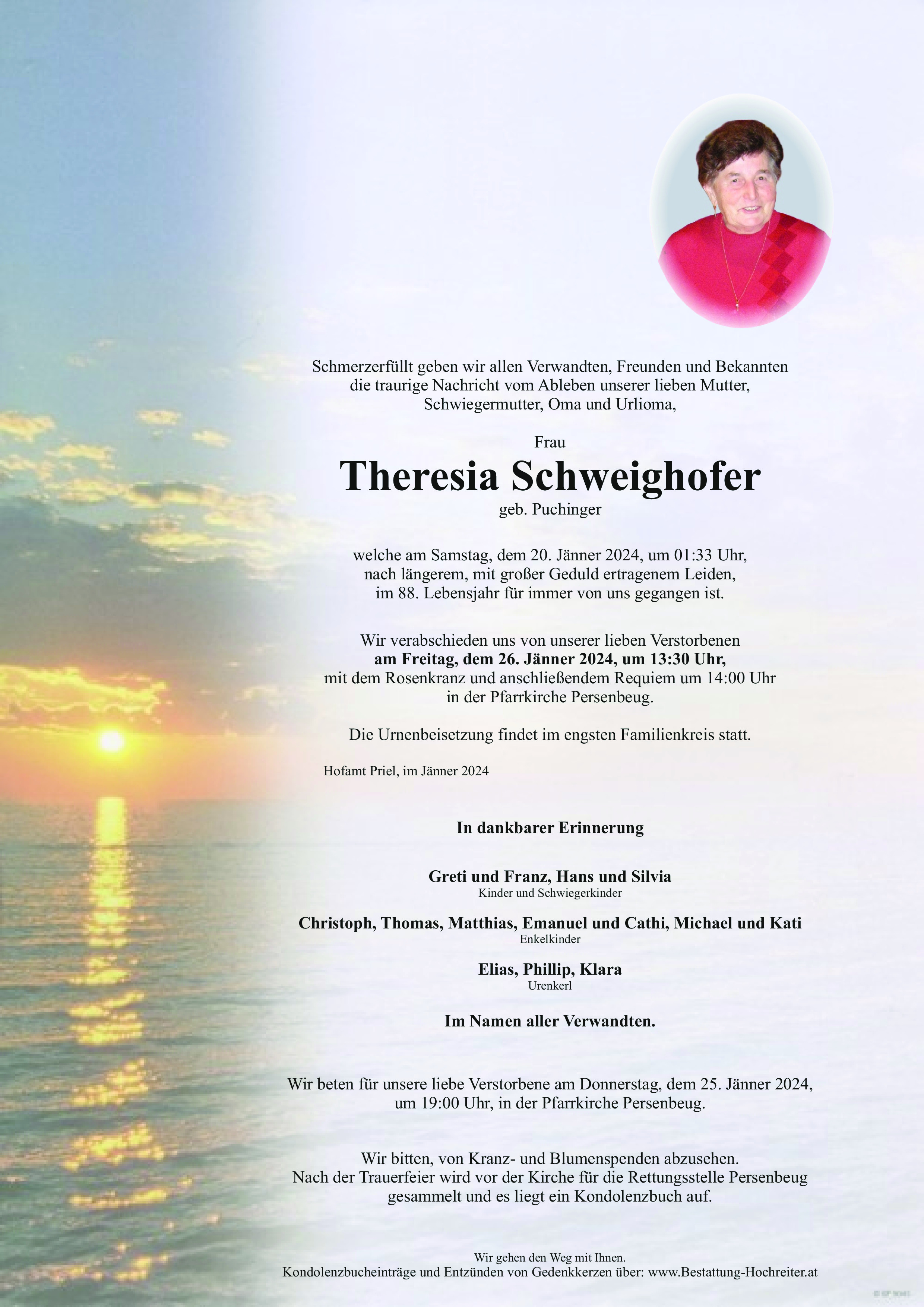 Traueranzeige von Theresia Schweighofer