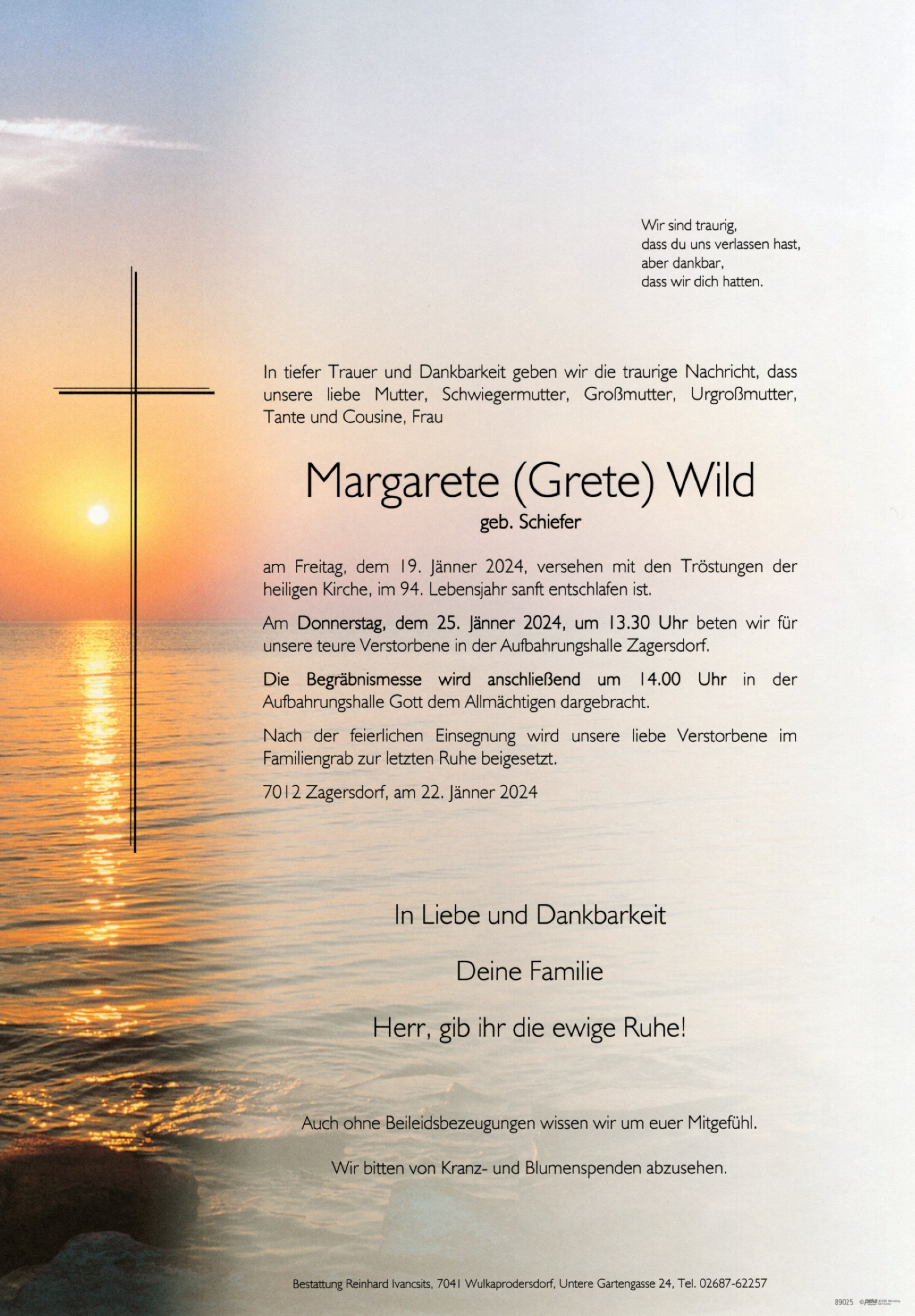 Traueranzeige von Johanna Margarete Wild