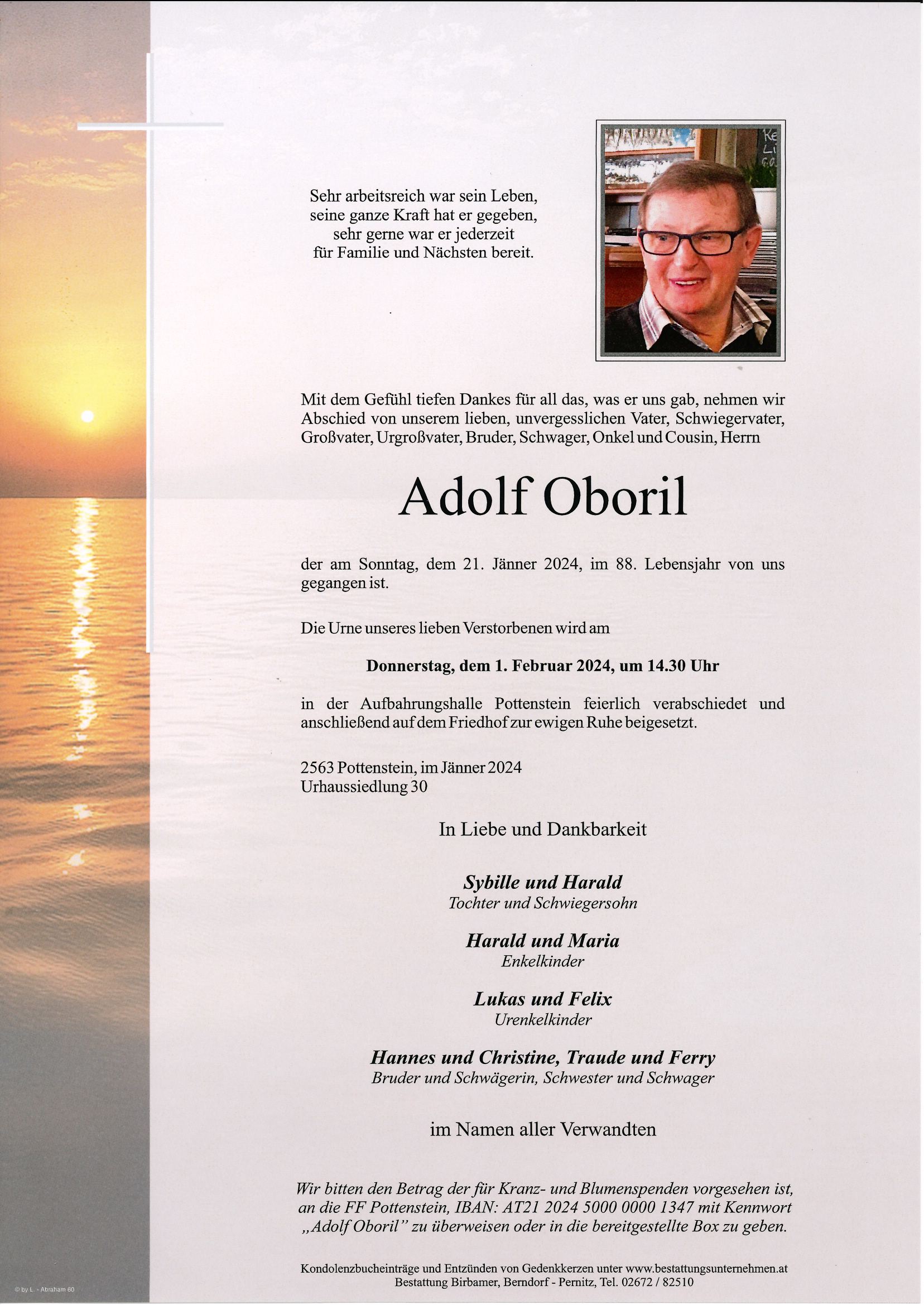 Traueranzeige von Adolf Oboril