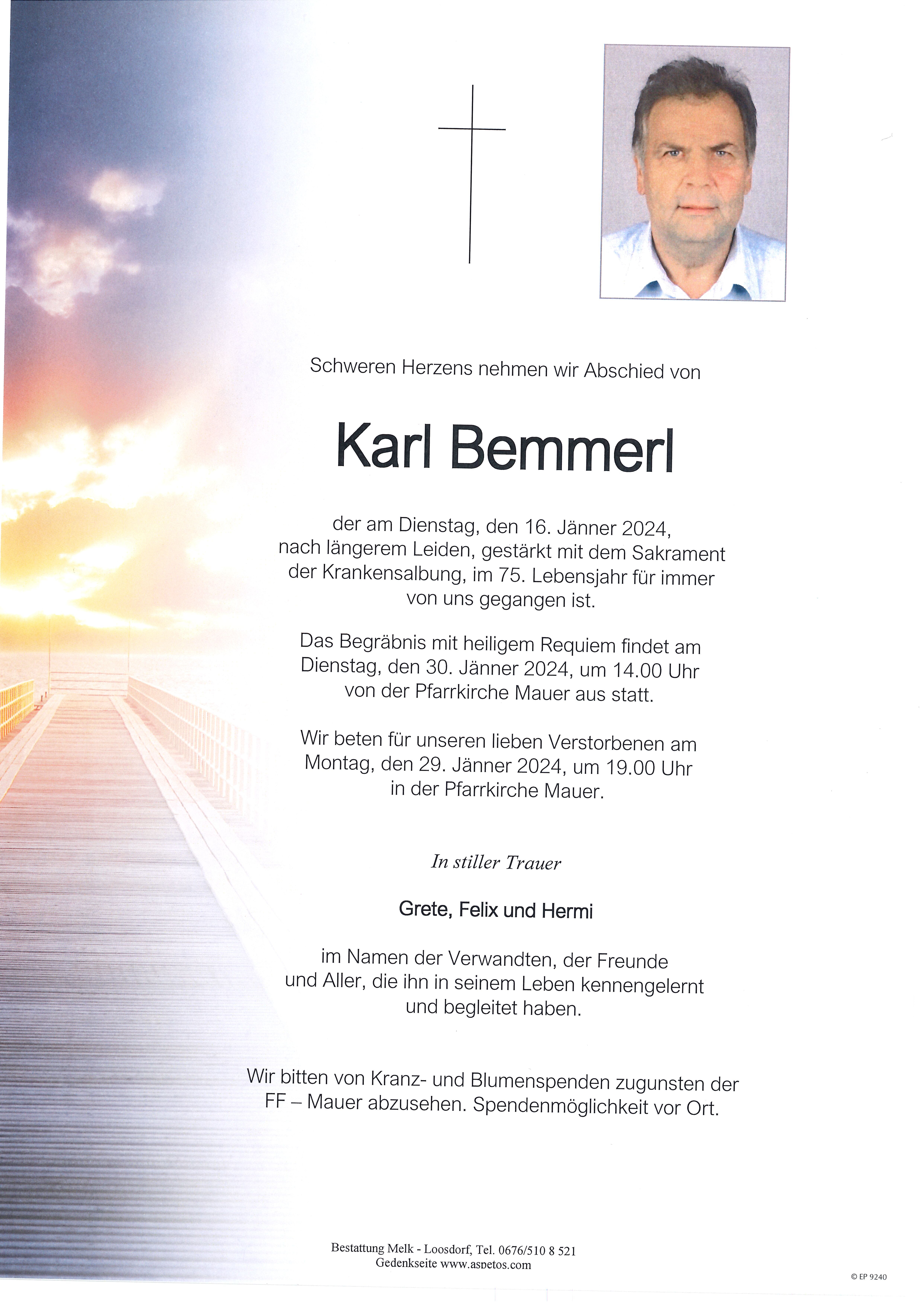 Traueranzeige von Karl Bemmerl
