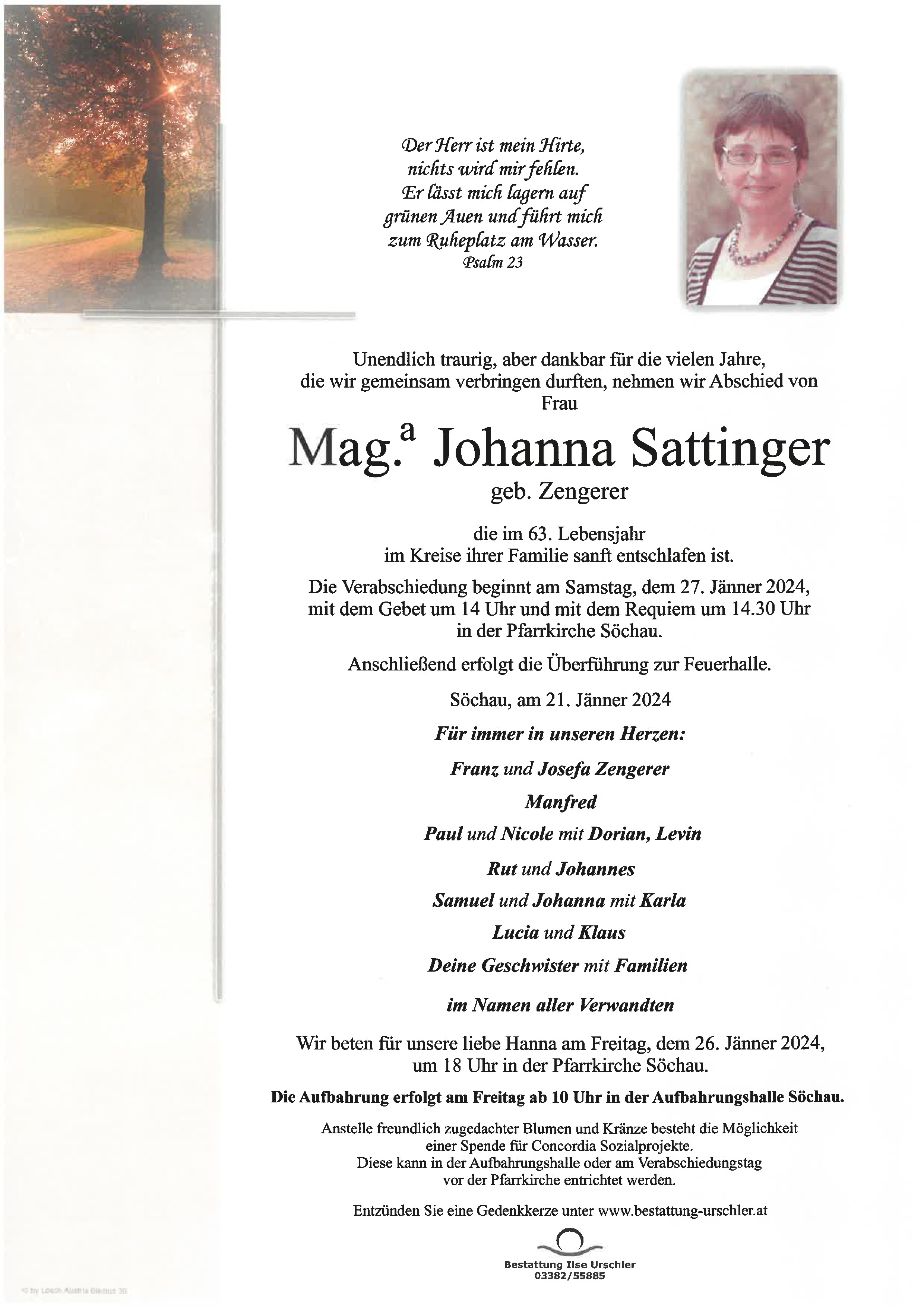 Traueranzeige von Mag. Johanna Sattinger