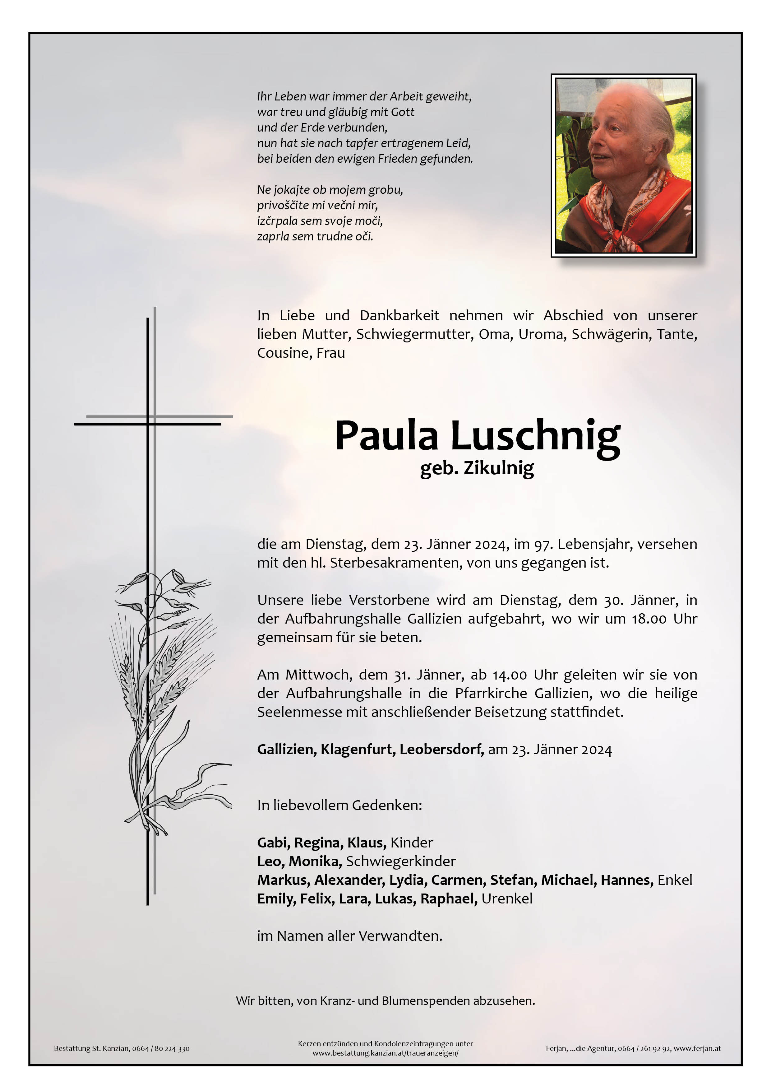 Traueranzeige von Paula Luschnig