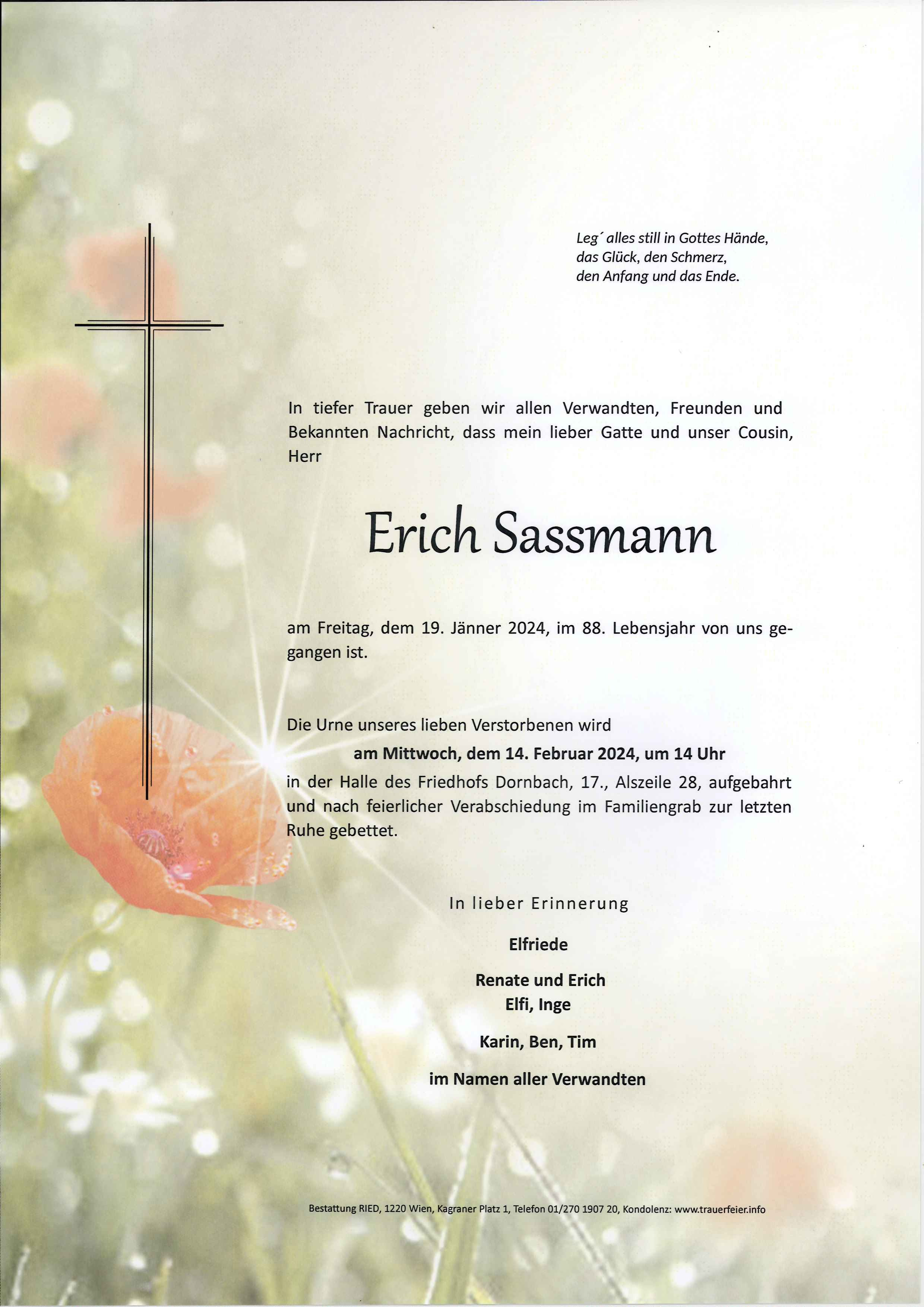 Traueranzeige von Erich Sassmann