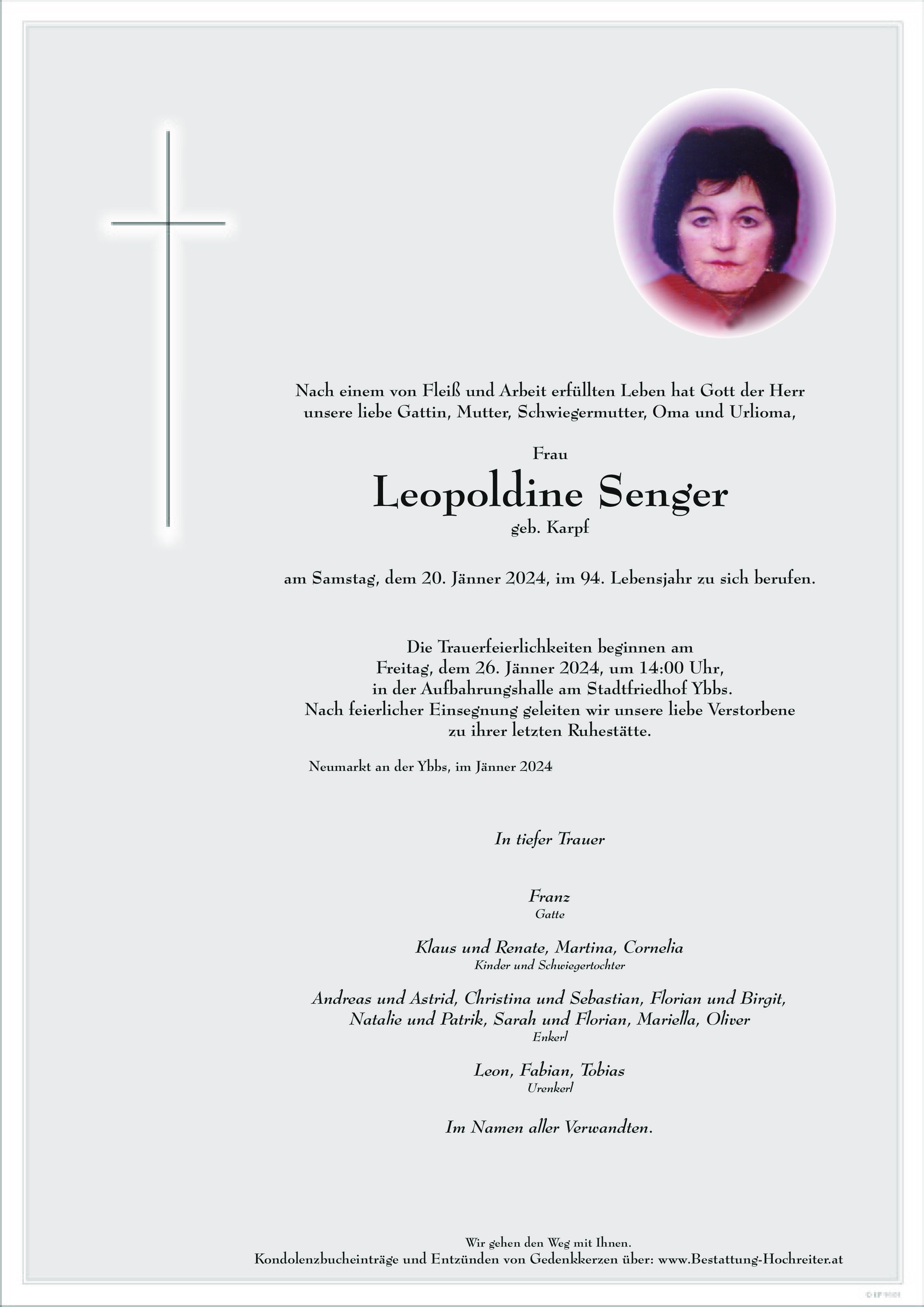 Traueranzeige von Leopoldine Senger