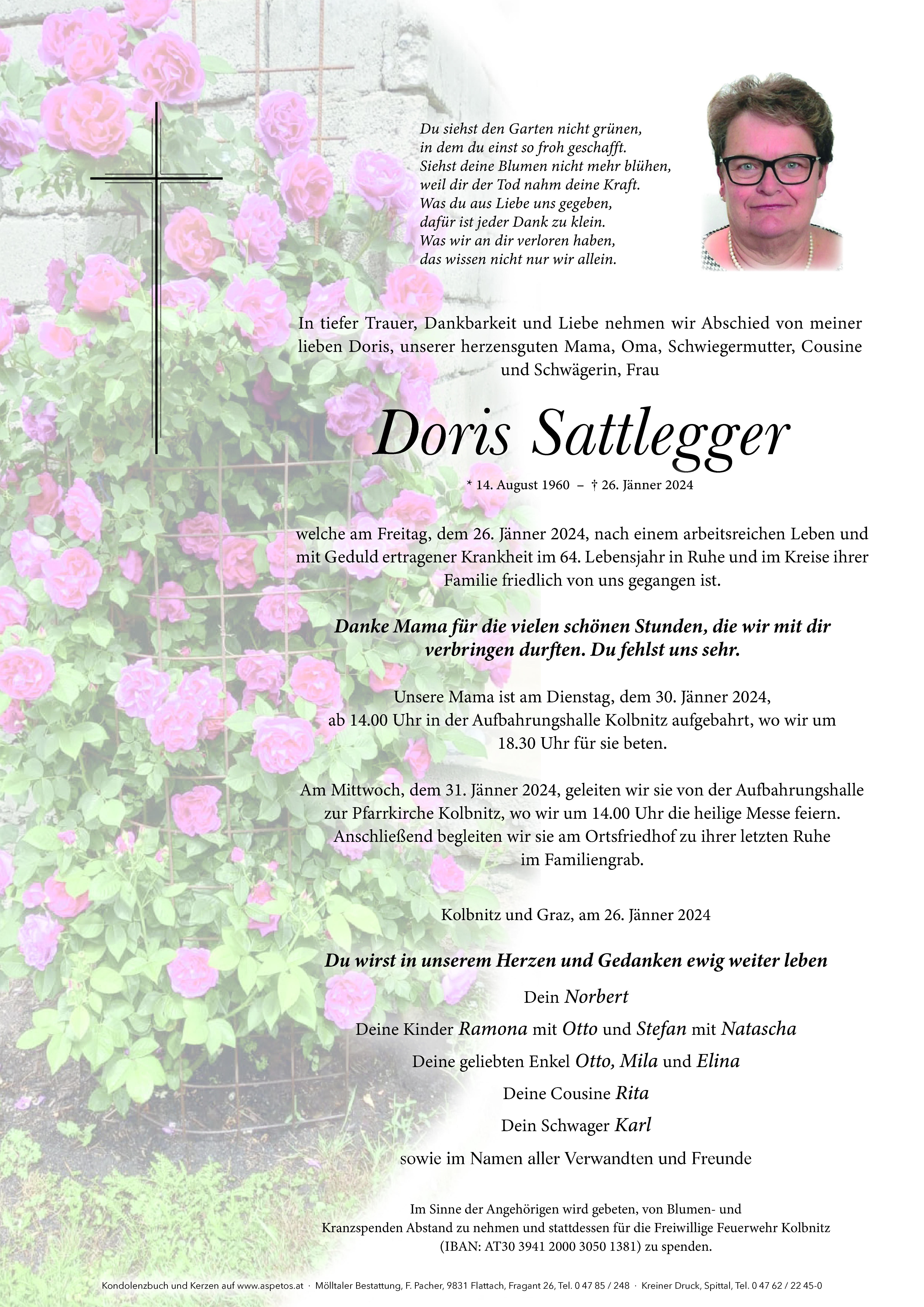 Traueranzeige von Doris Maria Sattlegger