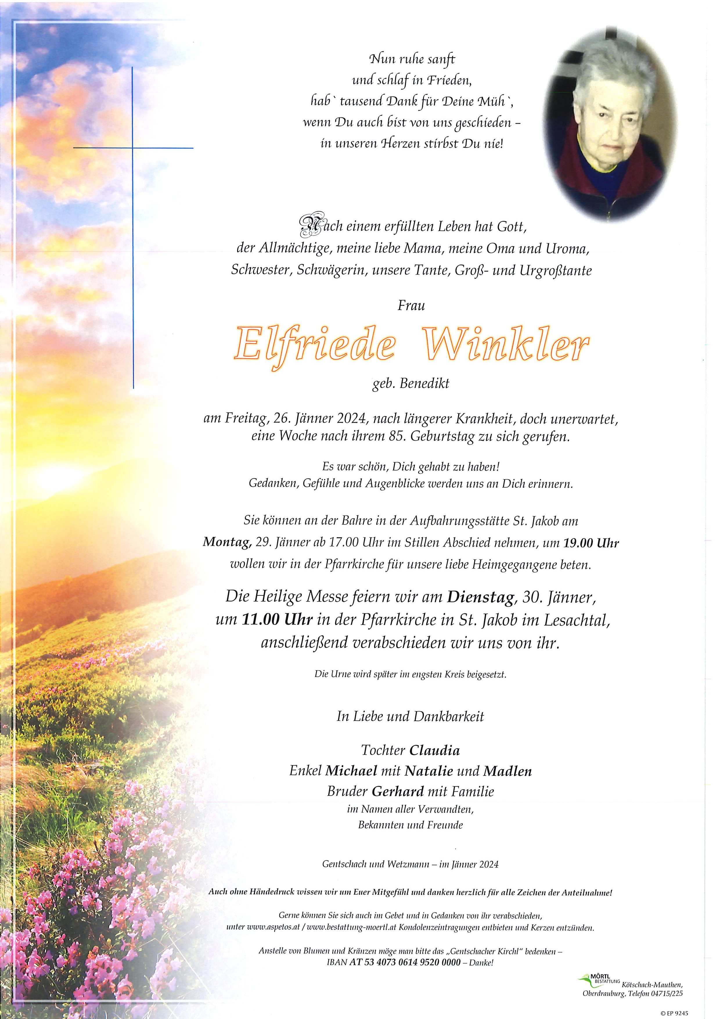 Traueranzeige von Elfriede Winkler