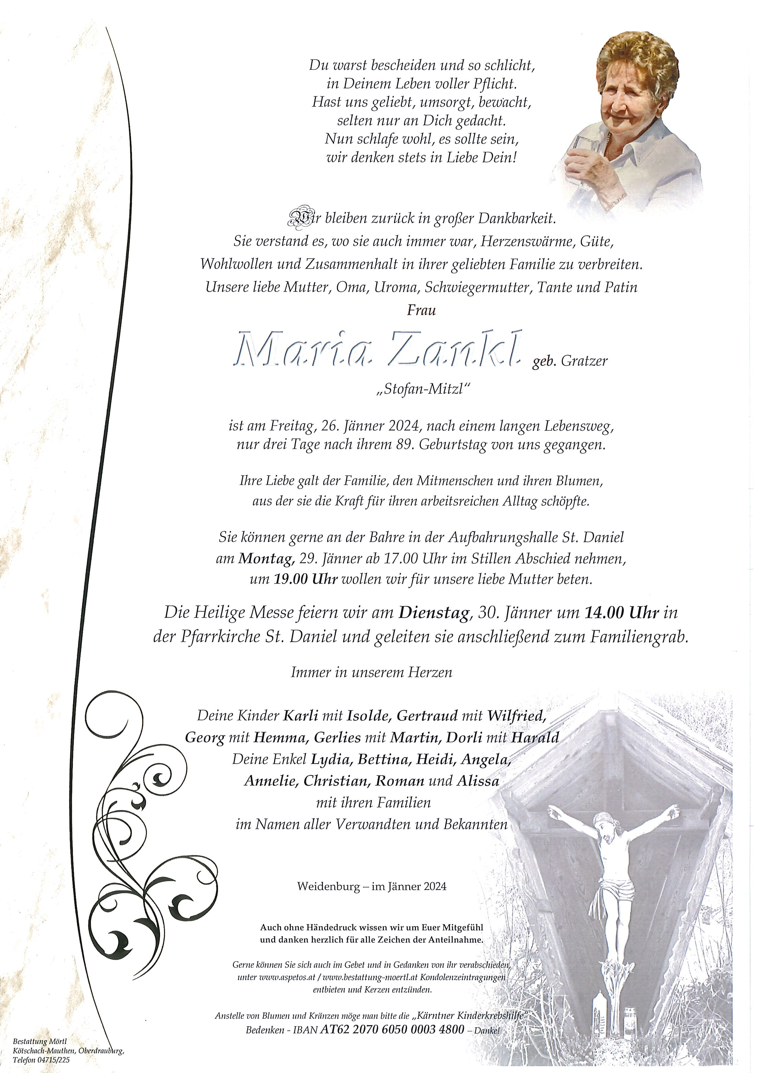 Traueranzeige von Maria Zankl