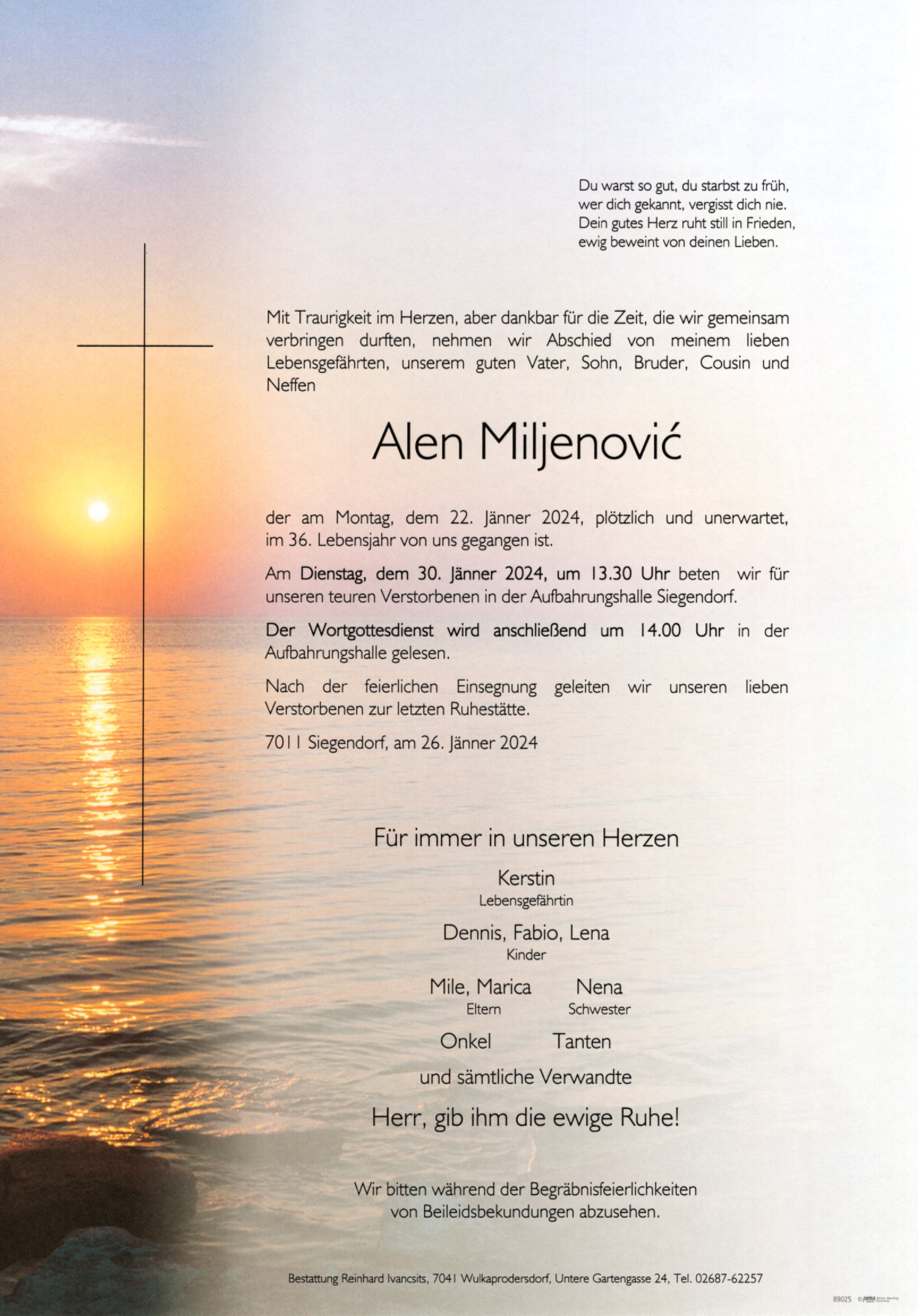 Traueranzeige von Alen Miljenovic
