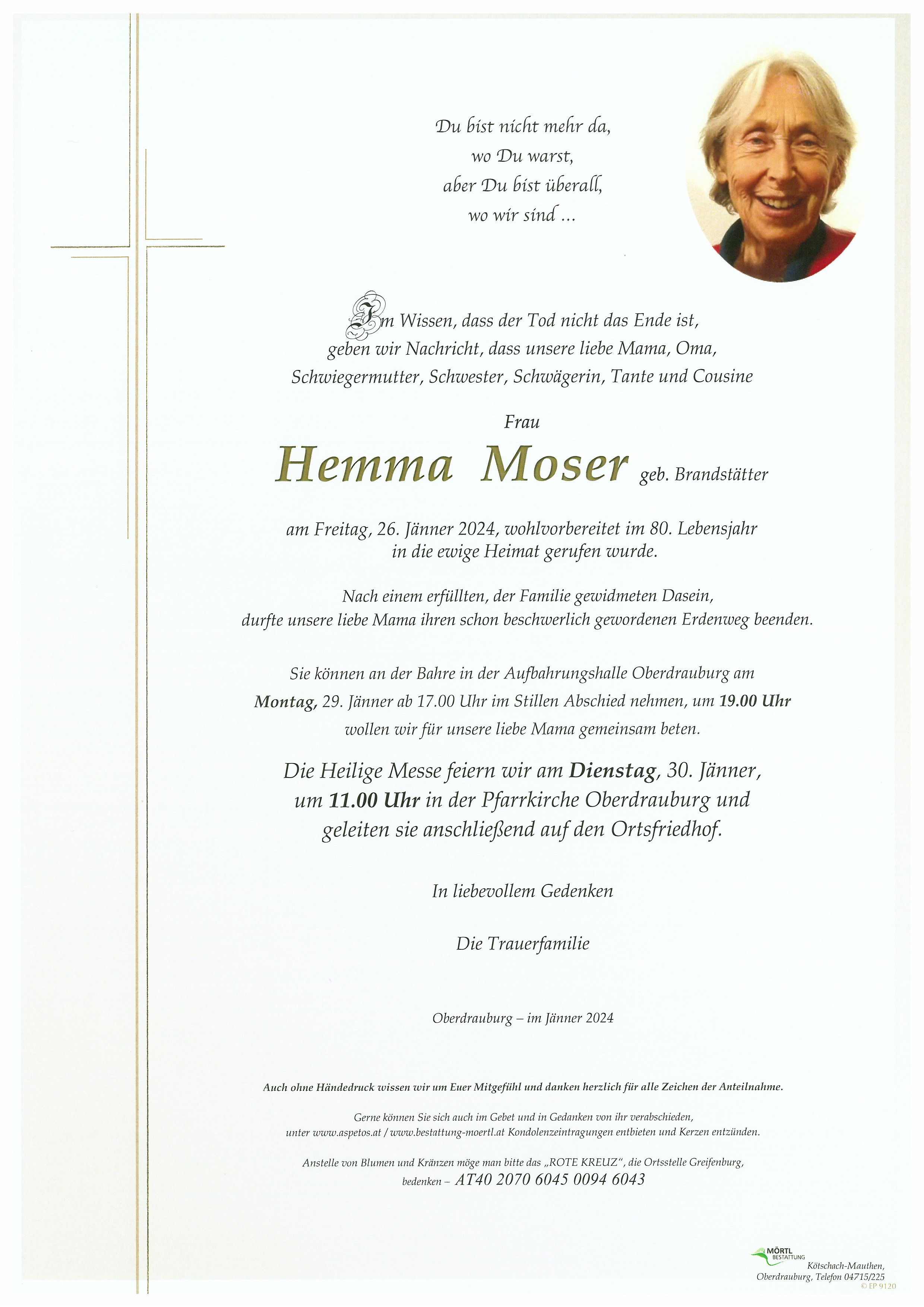 Traueranzeige von Hemma Moser