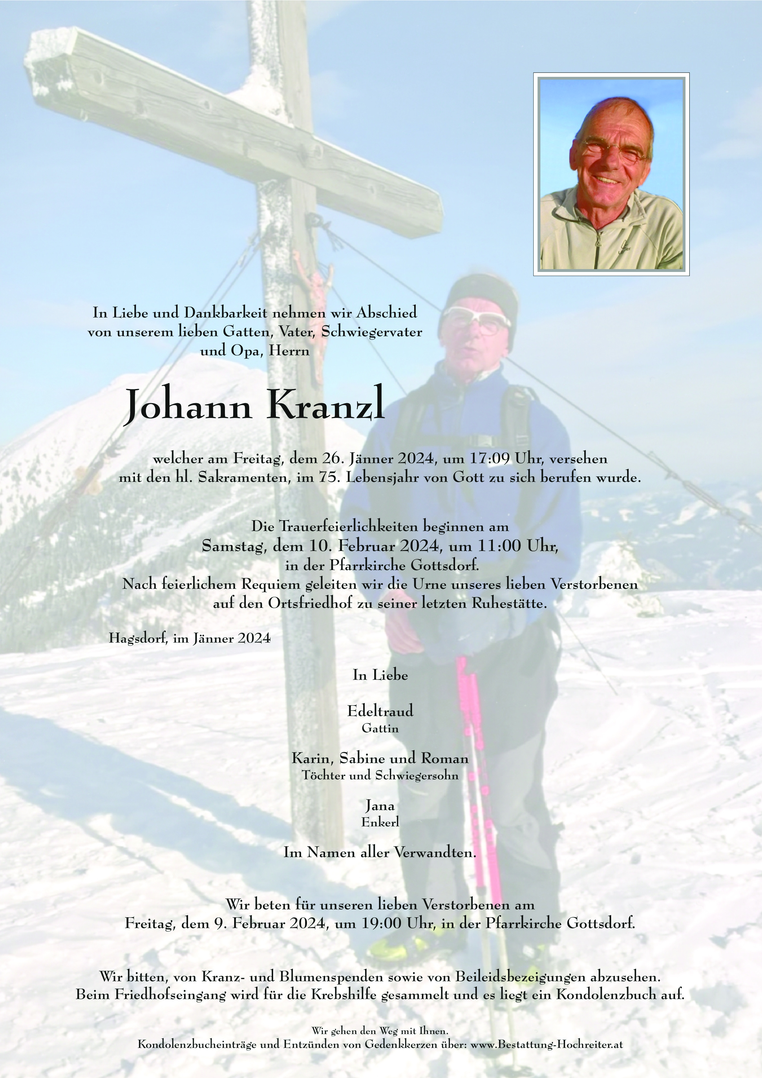Traueranzeige von Johann Kranzl