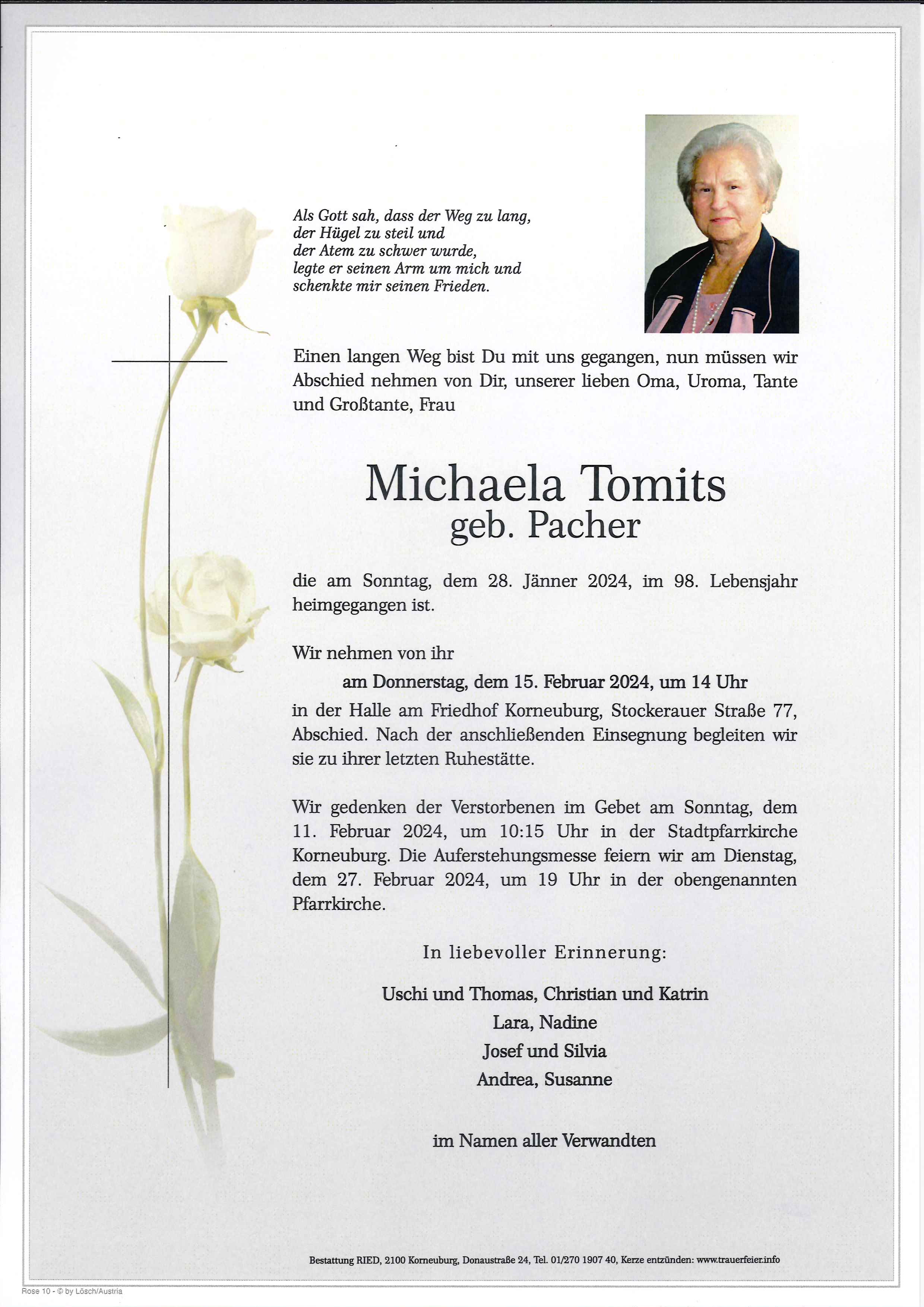 Traueranzeige von Michaela  Tomits