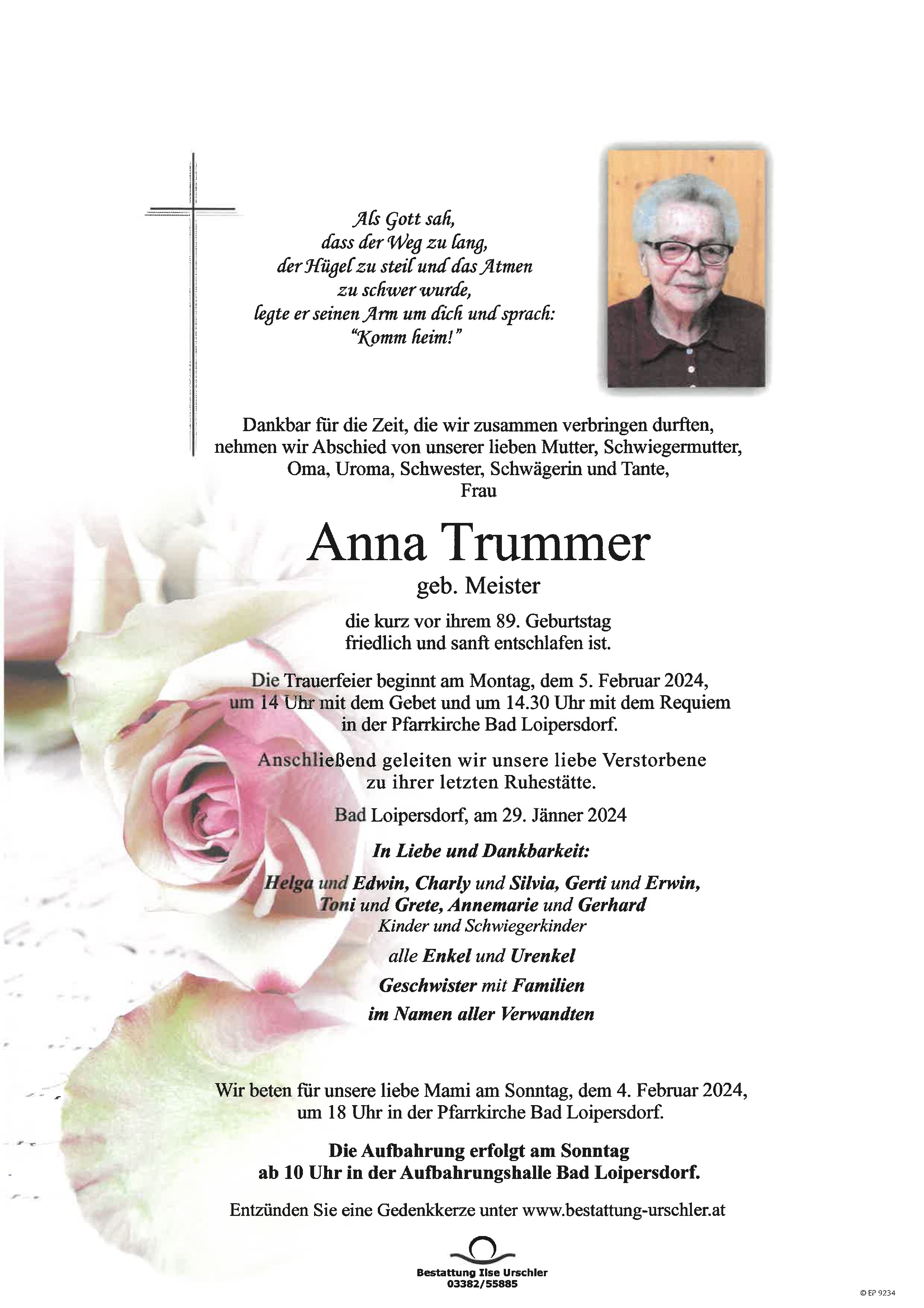 Traueranzeige von Anna Trummer