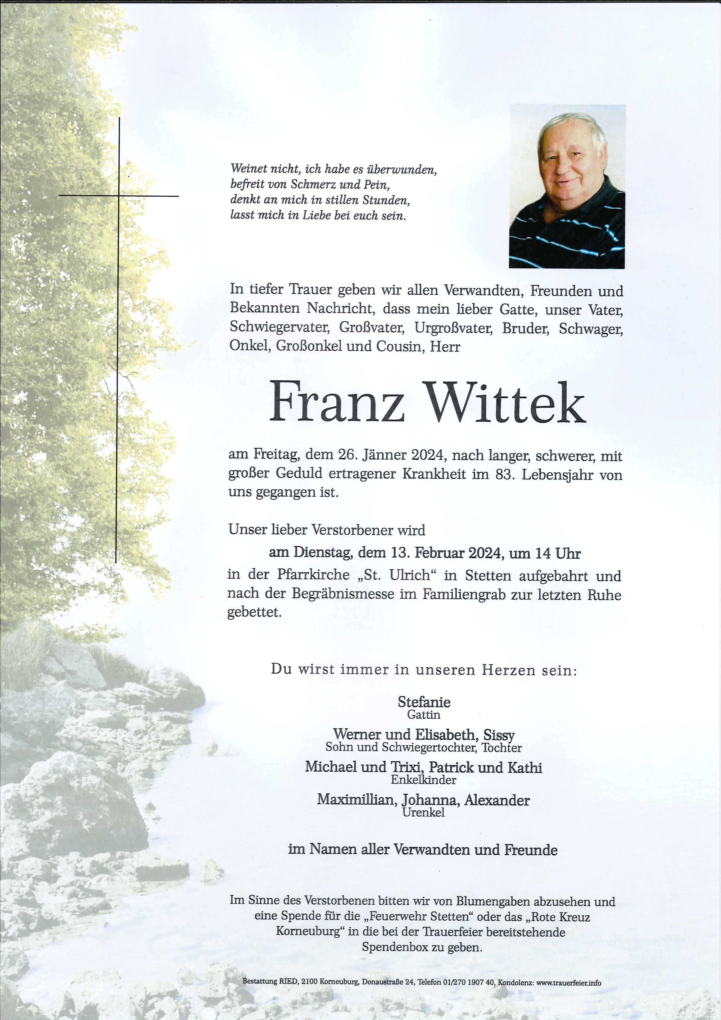 Traueranzeige von Franz Wittek