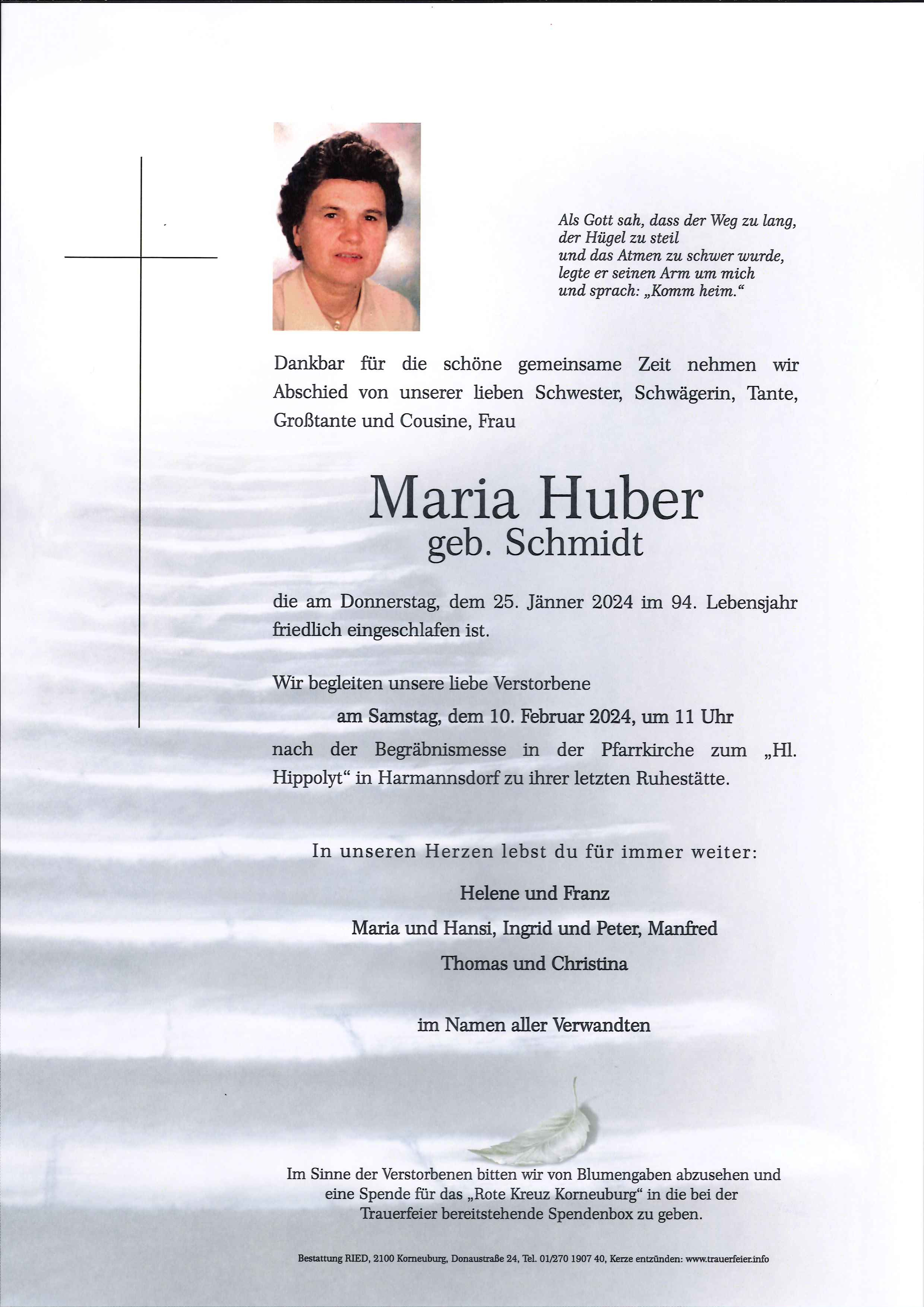 Traueranzeige von Maria Huber