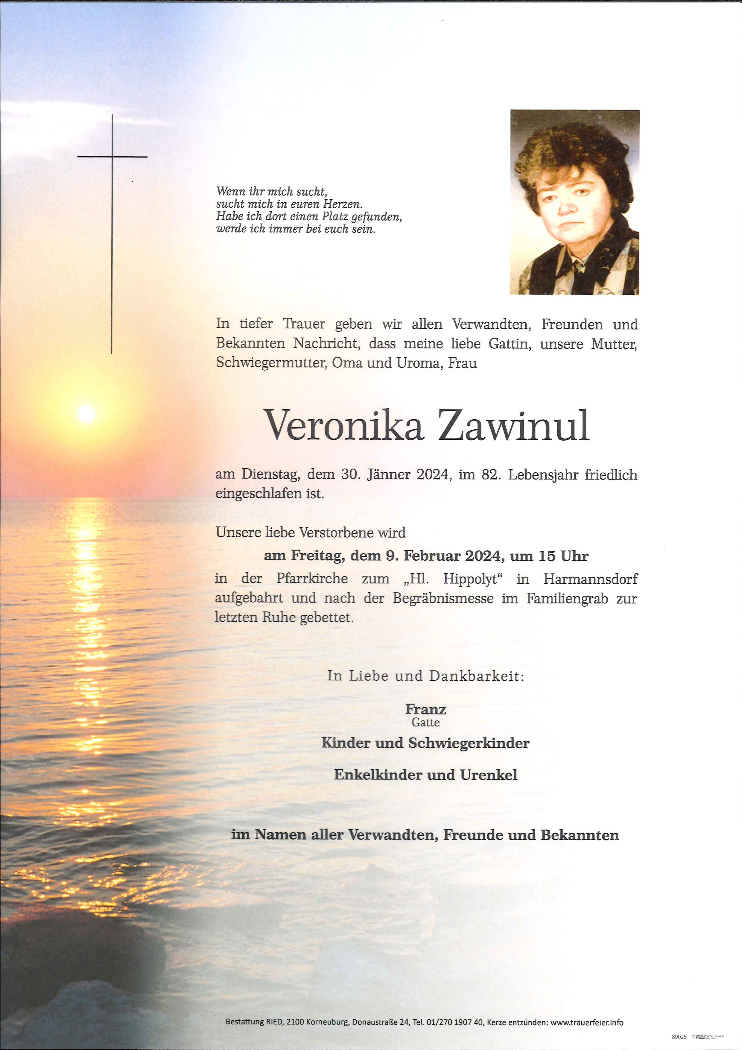 Traueranzeige von Veronika Zawinul