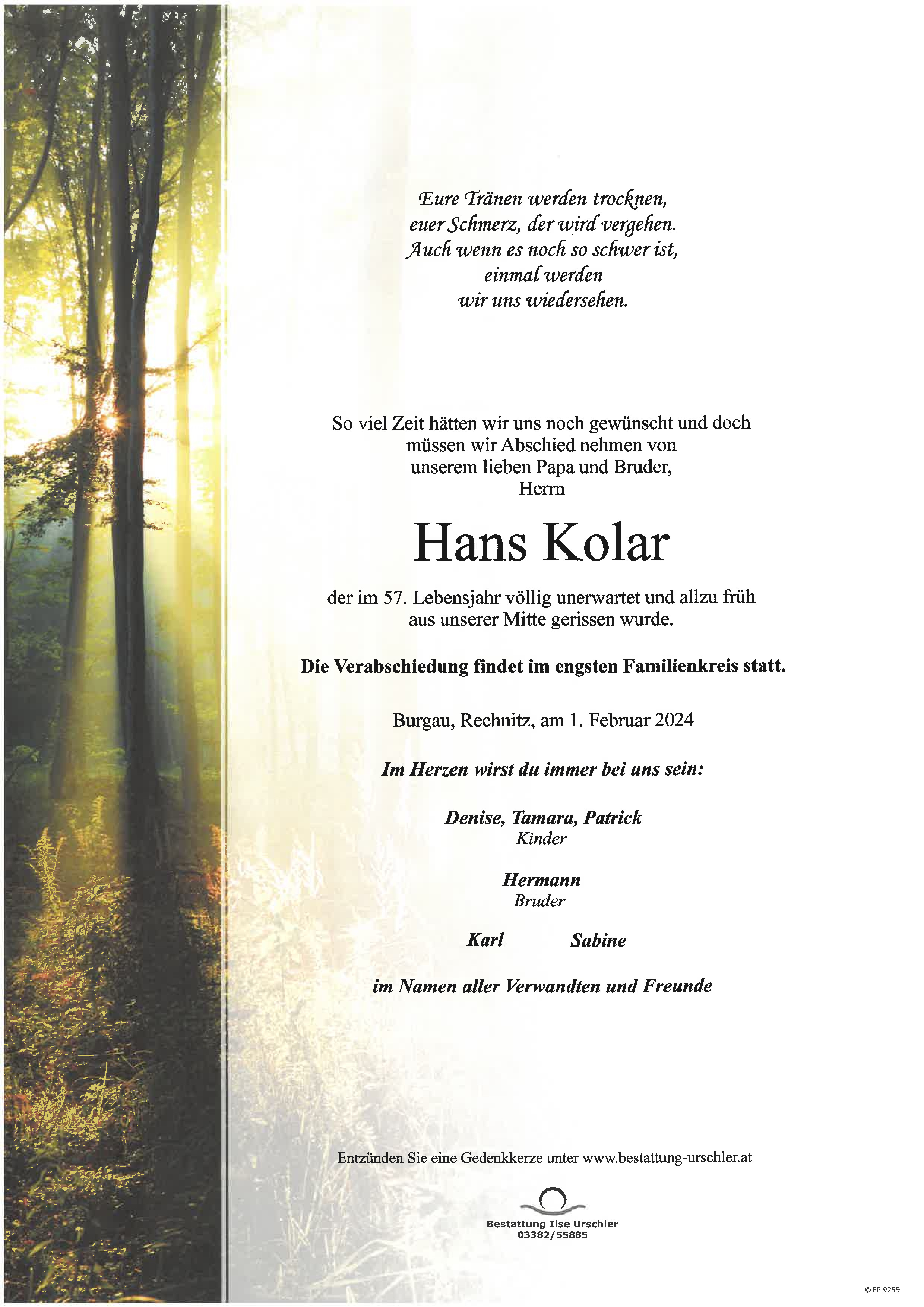 Traueranzeige von Hans Kolar