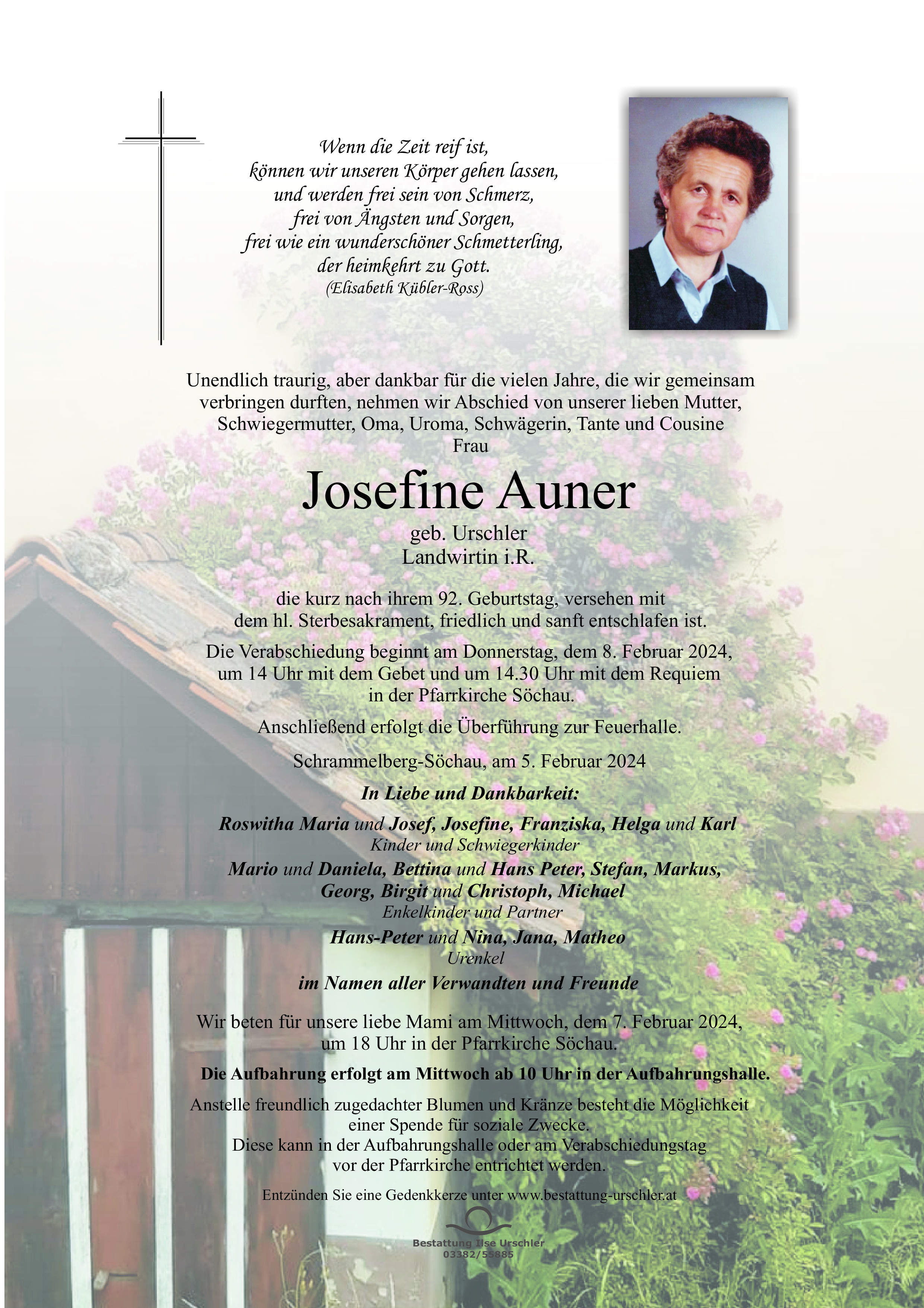 Traueranzeige von Josefine Auner
