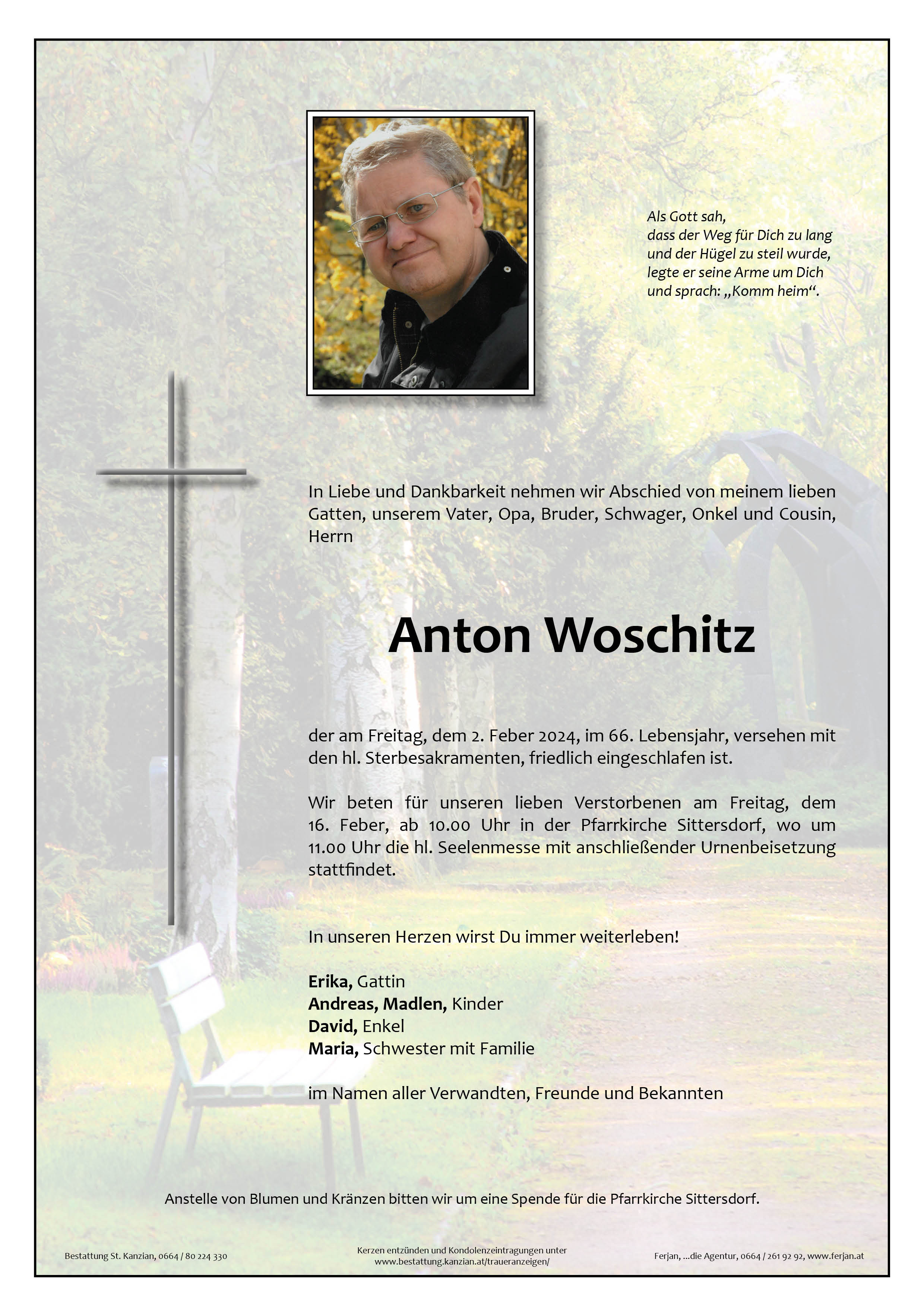 Traueranzeige von Anton Woschitz