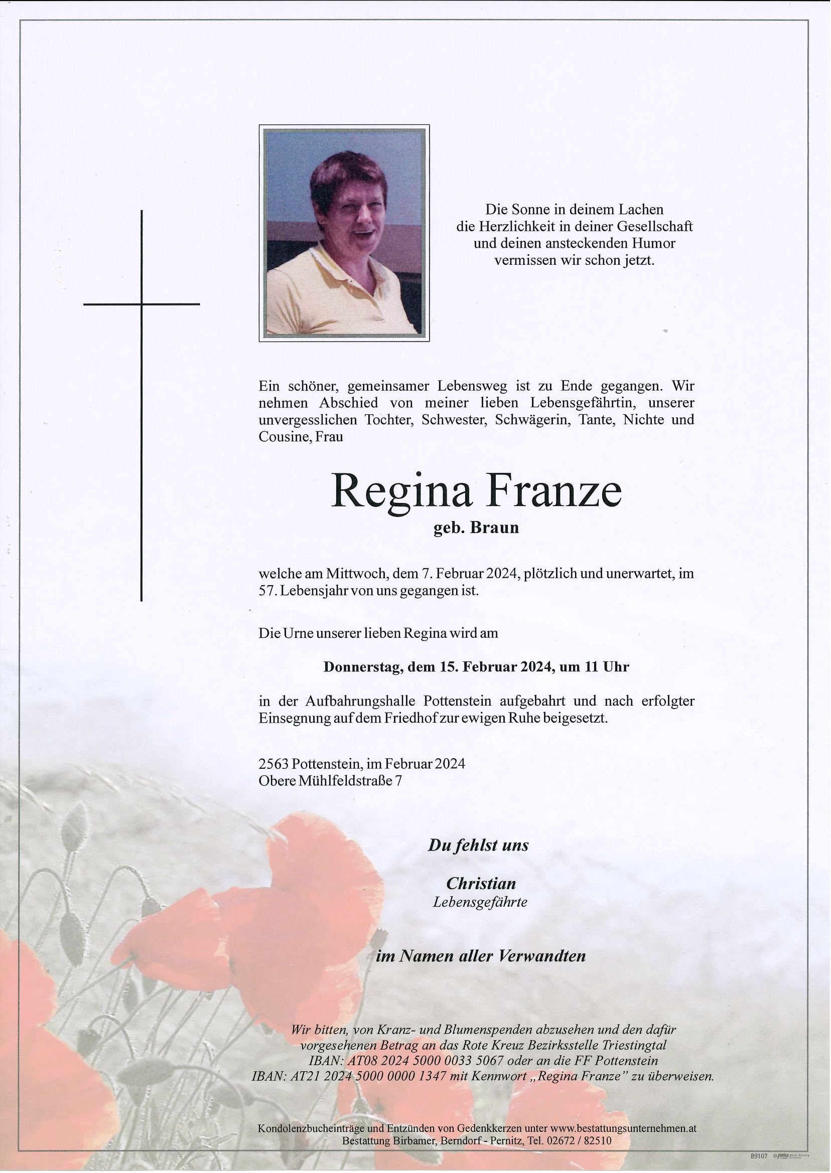 Traueranzeige von Regina Franze