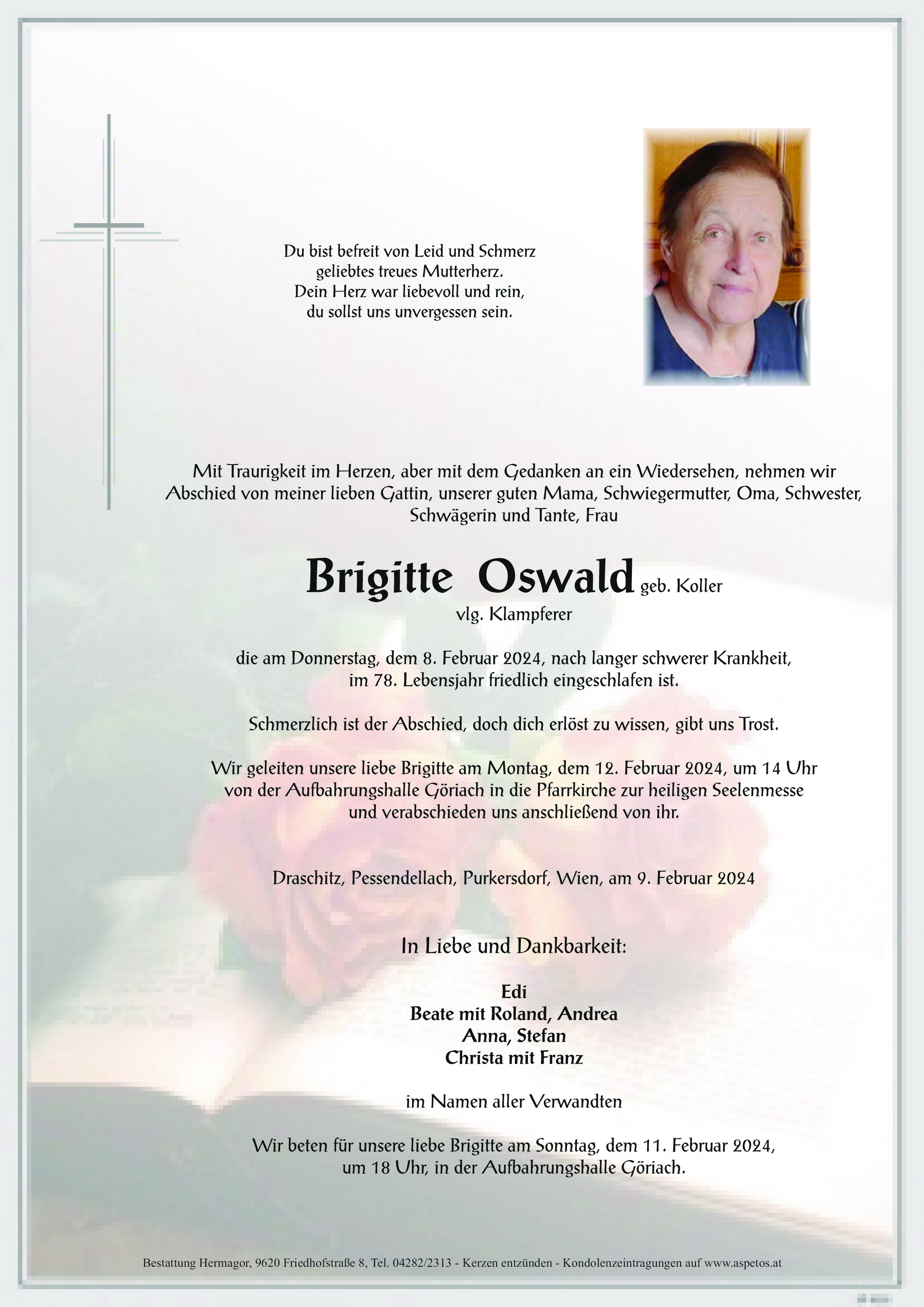 Traueranzeige von Brigitte Oswald