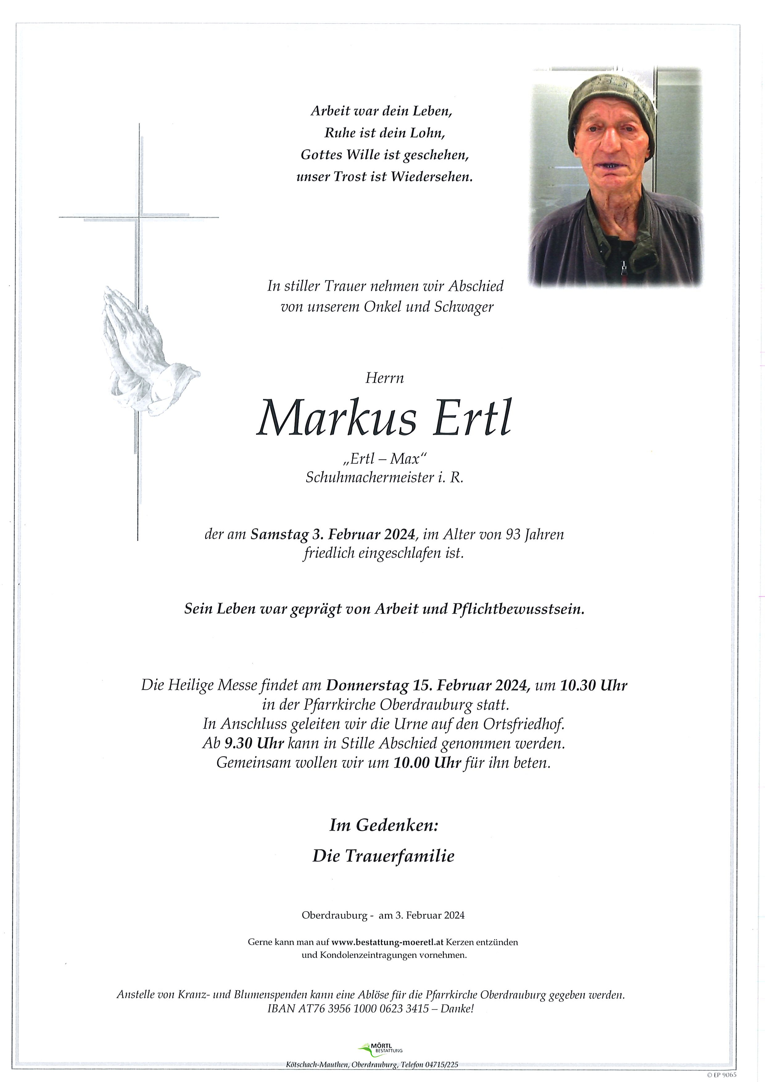 Traueranzeige von Max Ertl