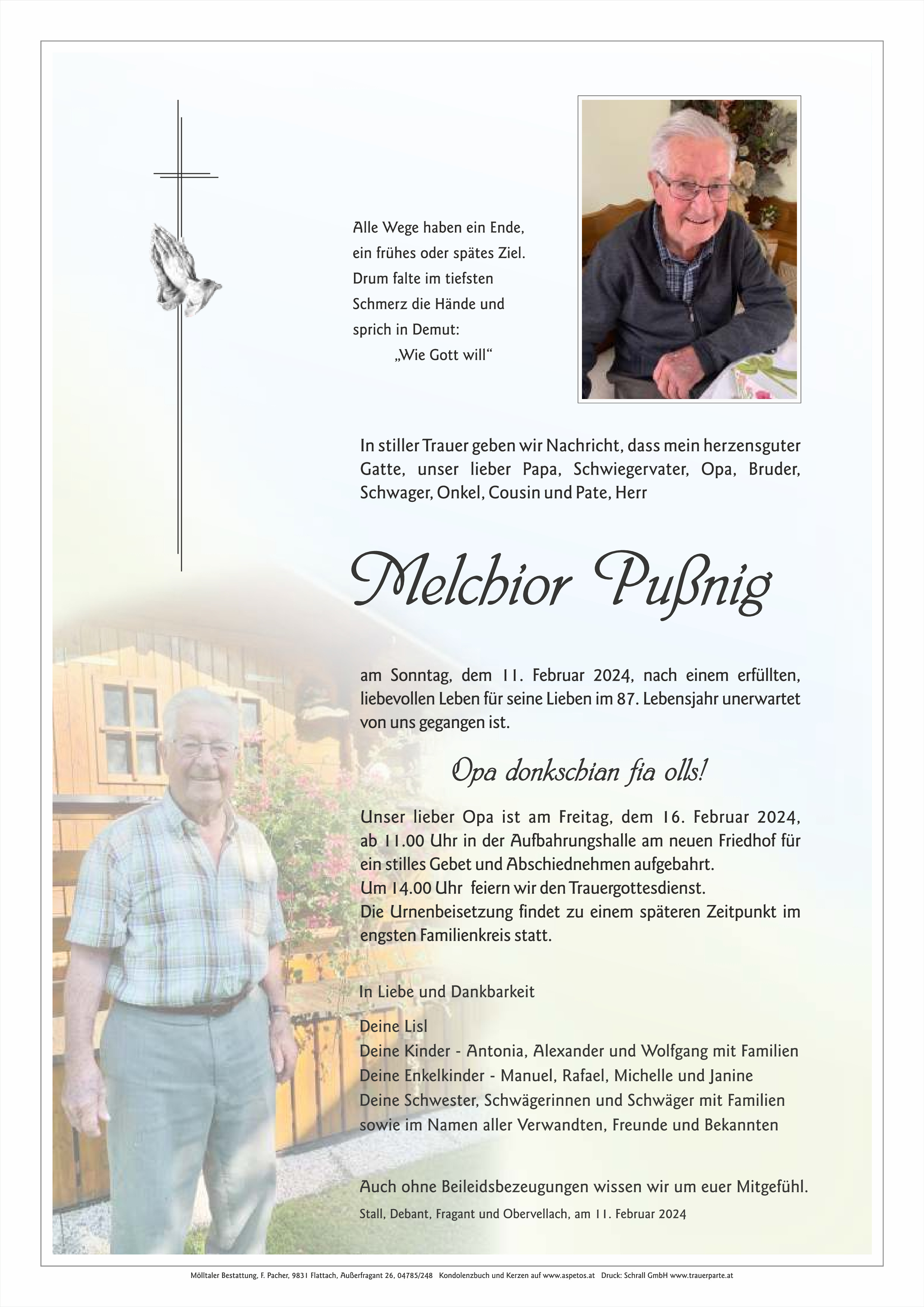 Traueranzeige von Melchior Pußnig