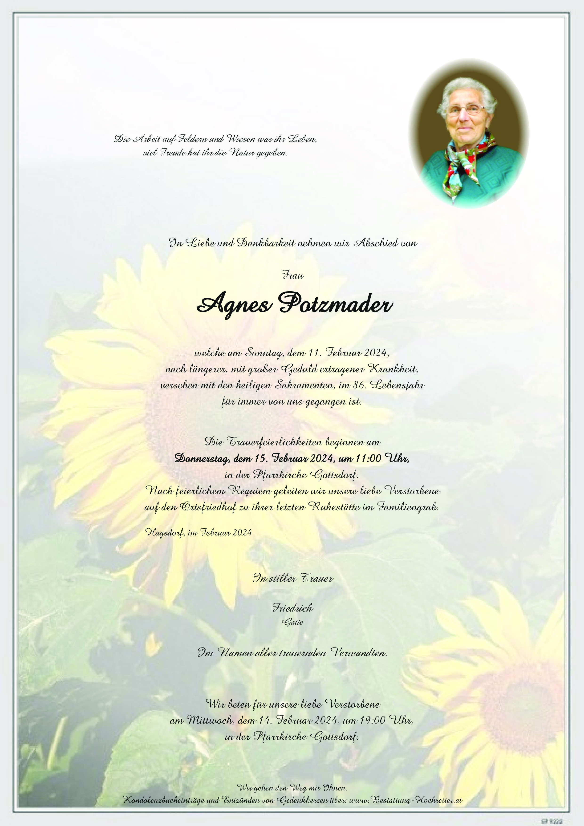 Traueranzeige von Agnes Potzmader