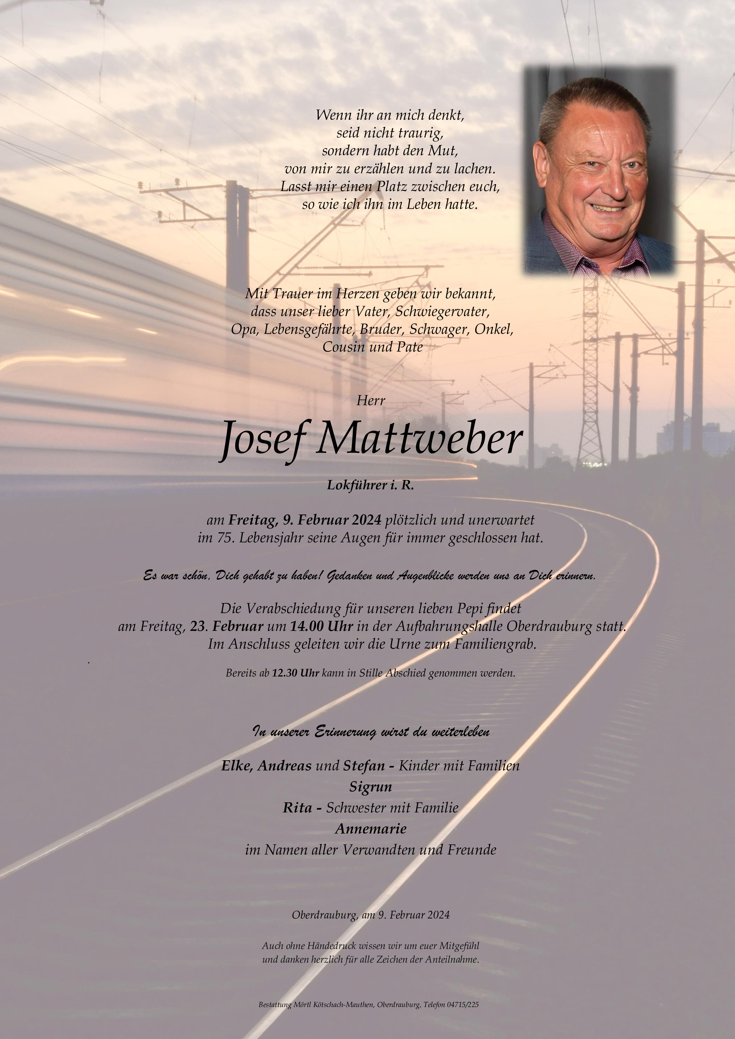 Traueranzeige von Josef Mattweber