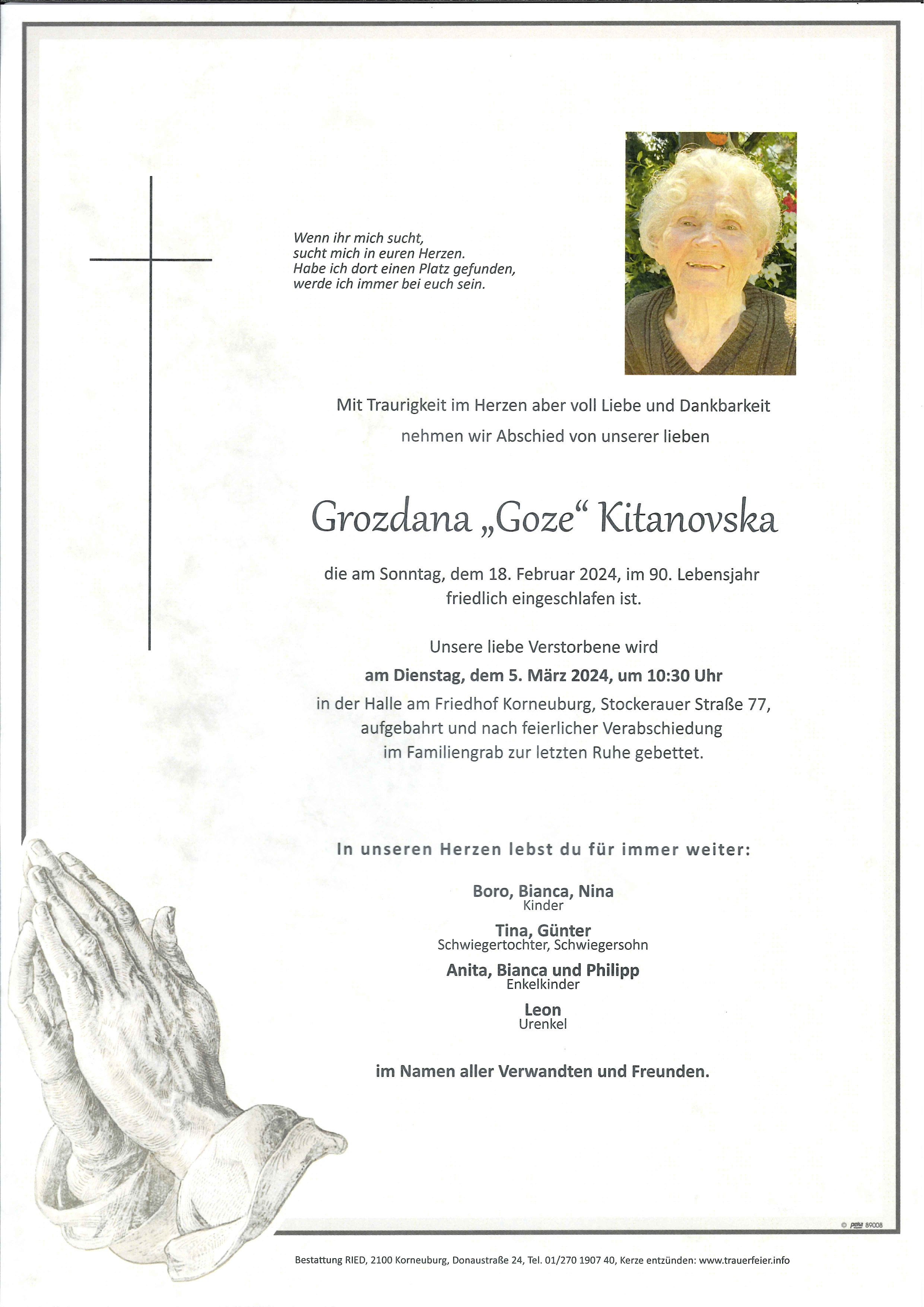 Traueranzeige von Grozdana Kitanovska