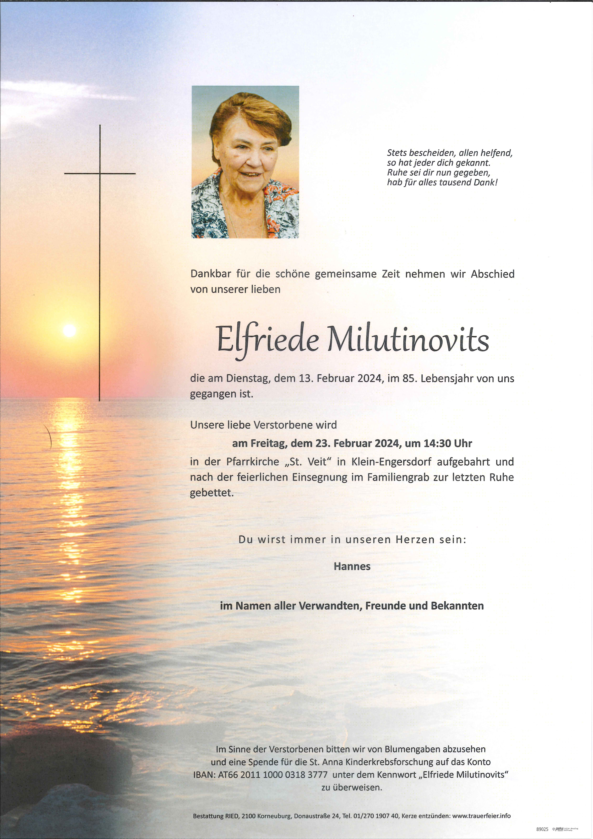 Traueranzeige von Elfriede Milutinovits