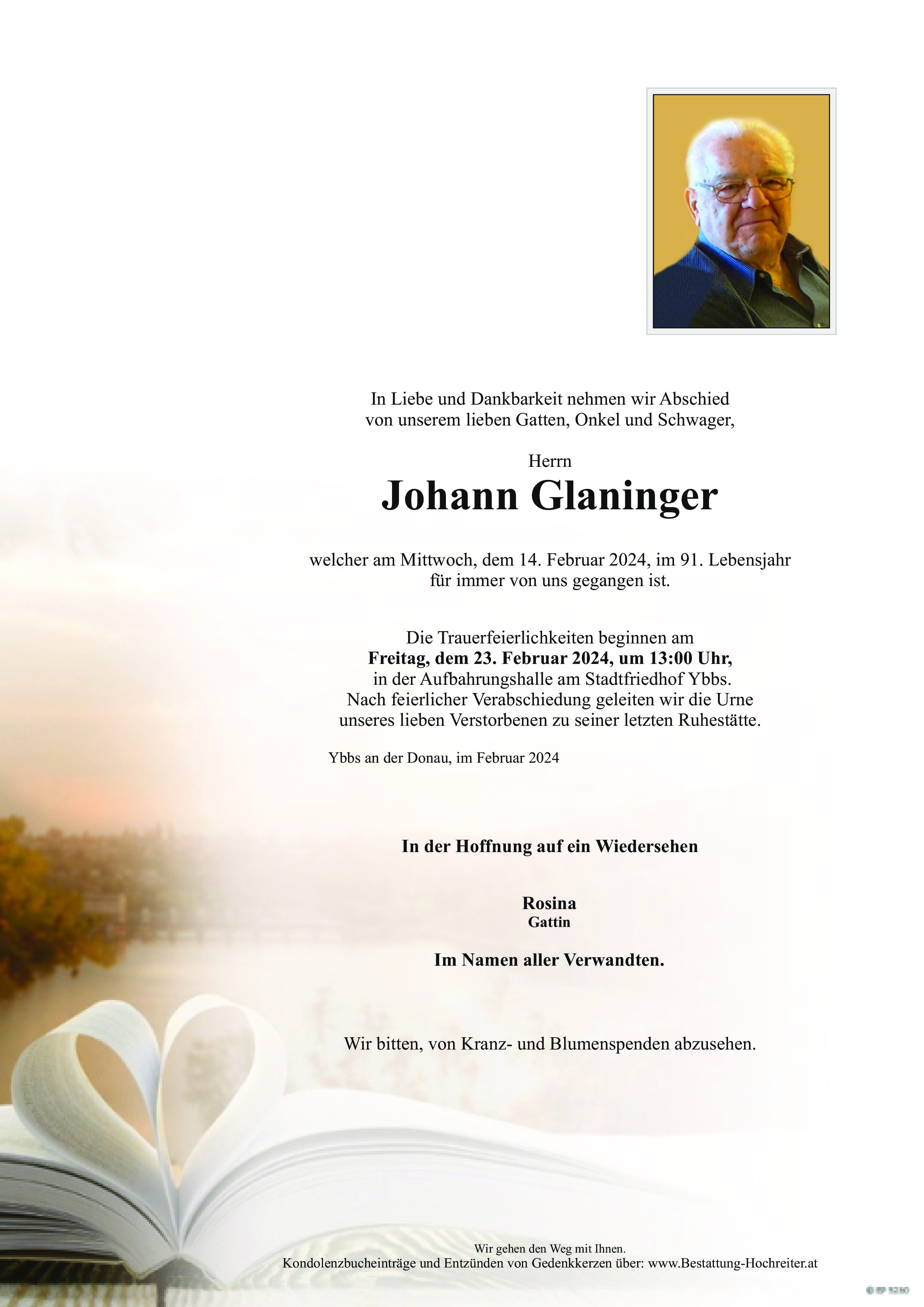 Traueranzeige von Johann Glaninger