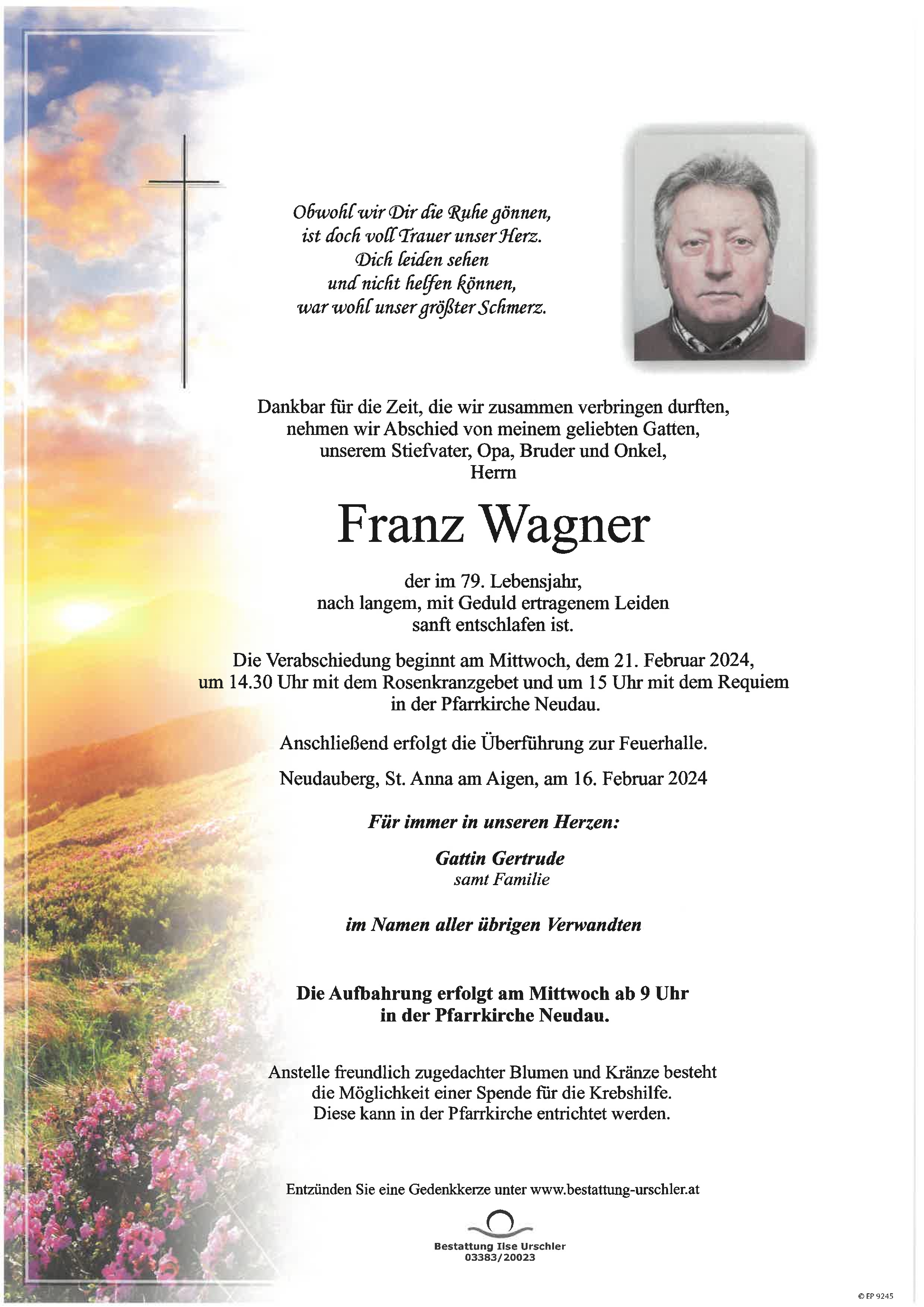 Traueranzeige von Franz Wagner
